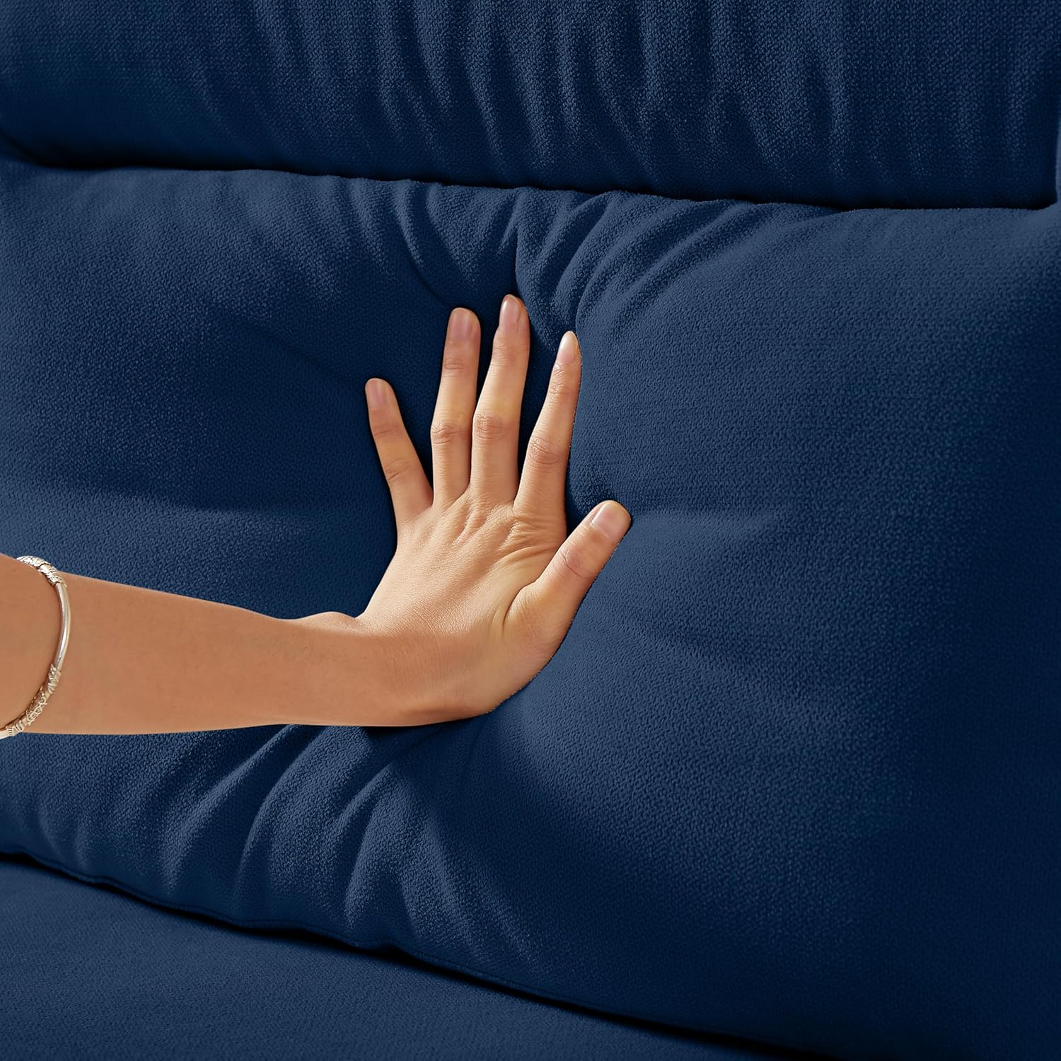 Su & Chan Legence Blue Boneless Couch, 3-Seater Sofa with Removable Cushions, Nailhead Trim, Contemporary Style for Living Room, 84.2''L x 30.3''W x 34.6''H