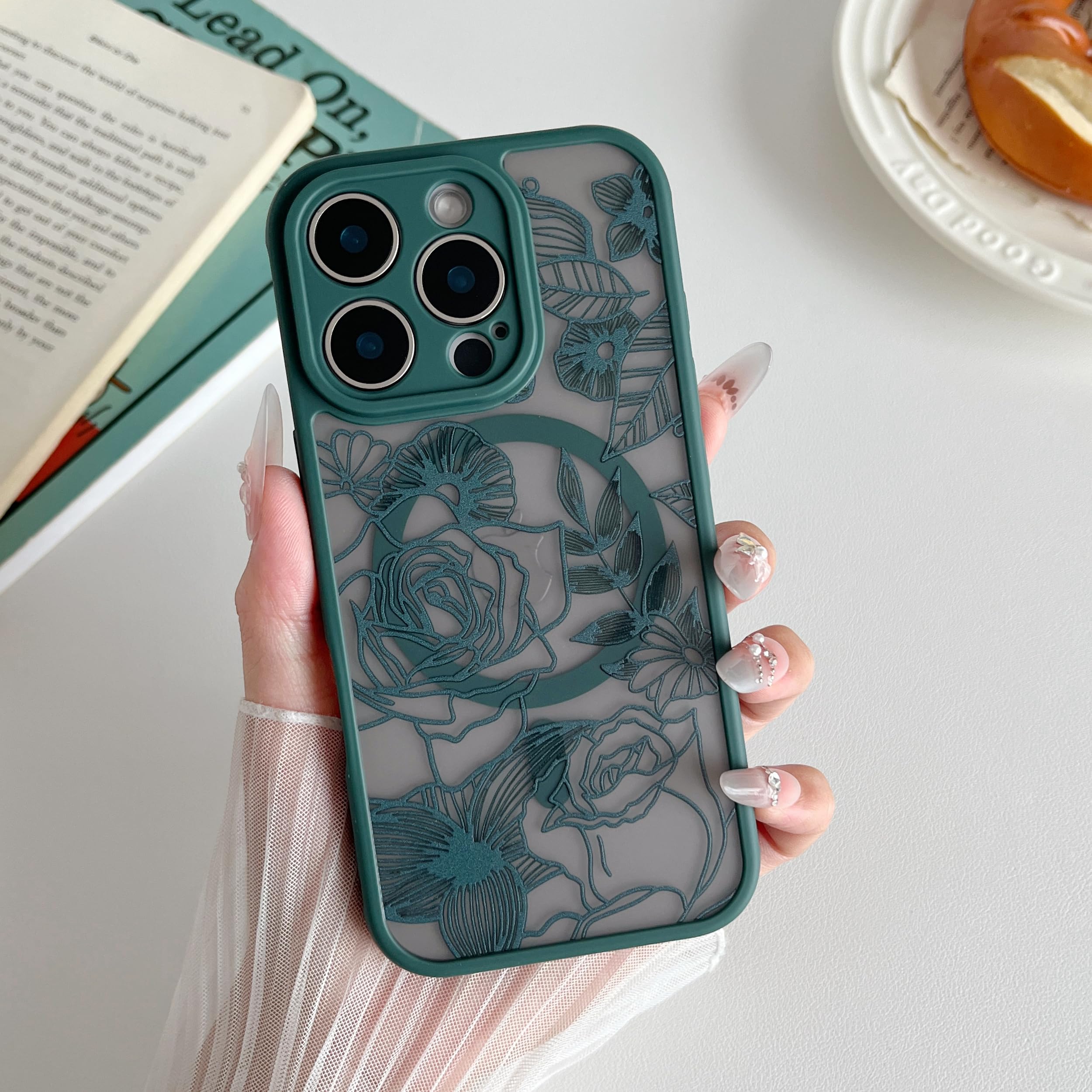 XIZYO MagSafe-Hülle Für IPhone 11 – Transparent Mit Rosenmuster, Stoßfest, Matt Schwarz
