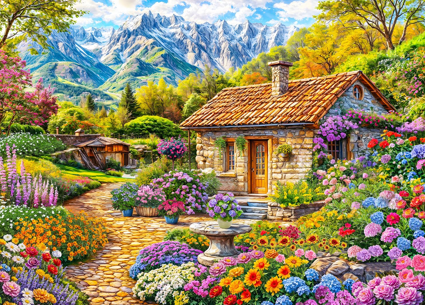 Puzzle 1000 Teile für Erwachsene, klassisches Lernspiel-Bunte Blumen und Haus-Wunderschönes Dekoration Puzzle Geschenke