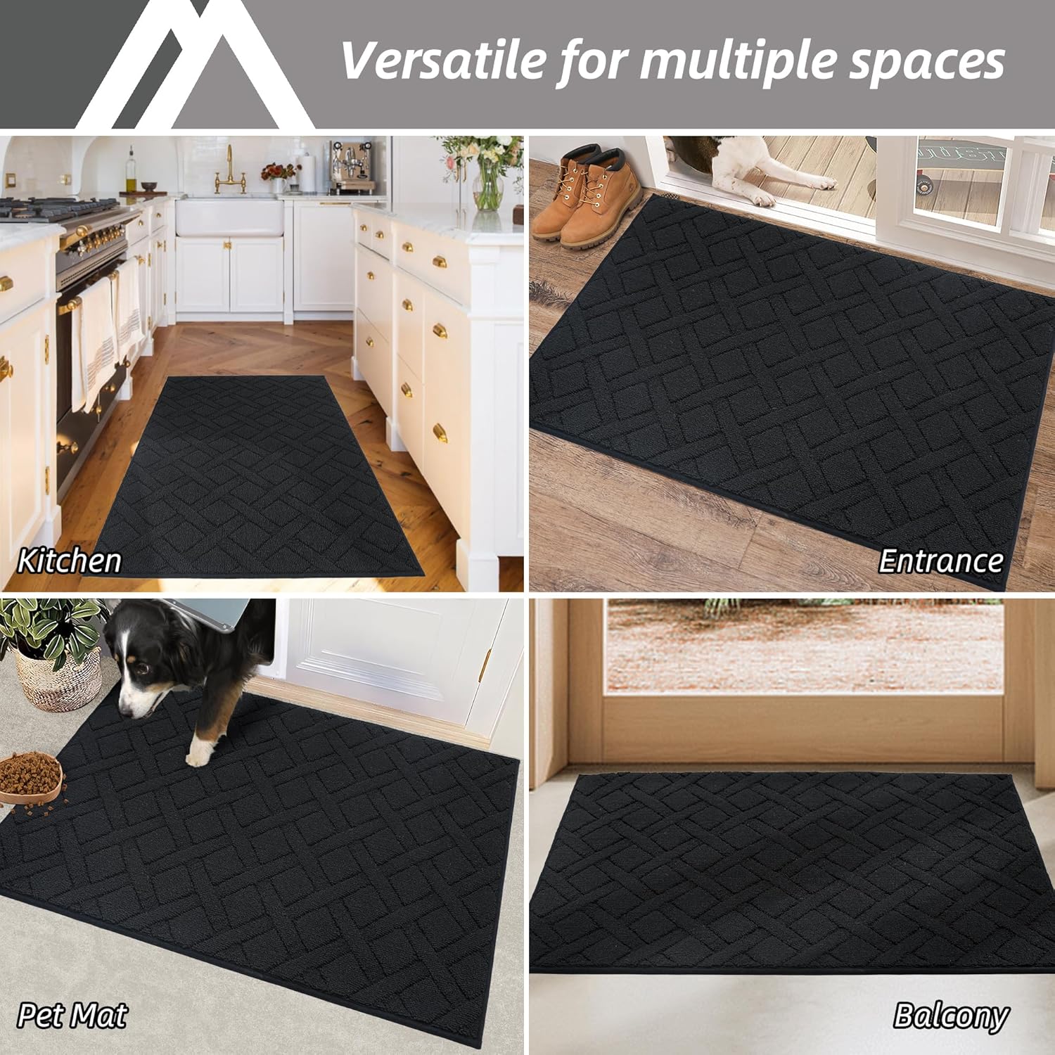 COSY HOMEER Door Mat Indoor Entrance, Non-Slip Absorbent Doormat for Front Door, Low-Profile Entryway Mat for Dirty Paws, Washable Dirt Trapper Mats (24"x36", Black)