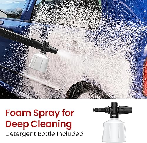 Miniatura 4 de Lavadora a presión eléctrica, lavadora eléctrica de 2.5 GPM con cañón de espuma, lavadora eléctrica de alta presión con 4 boquillas de conexión
