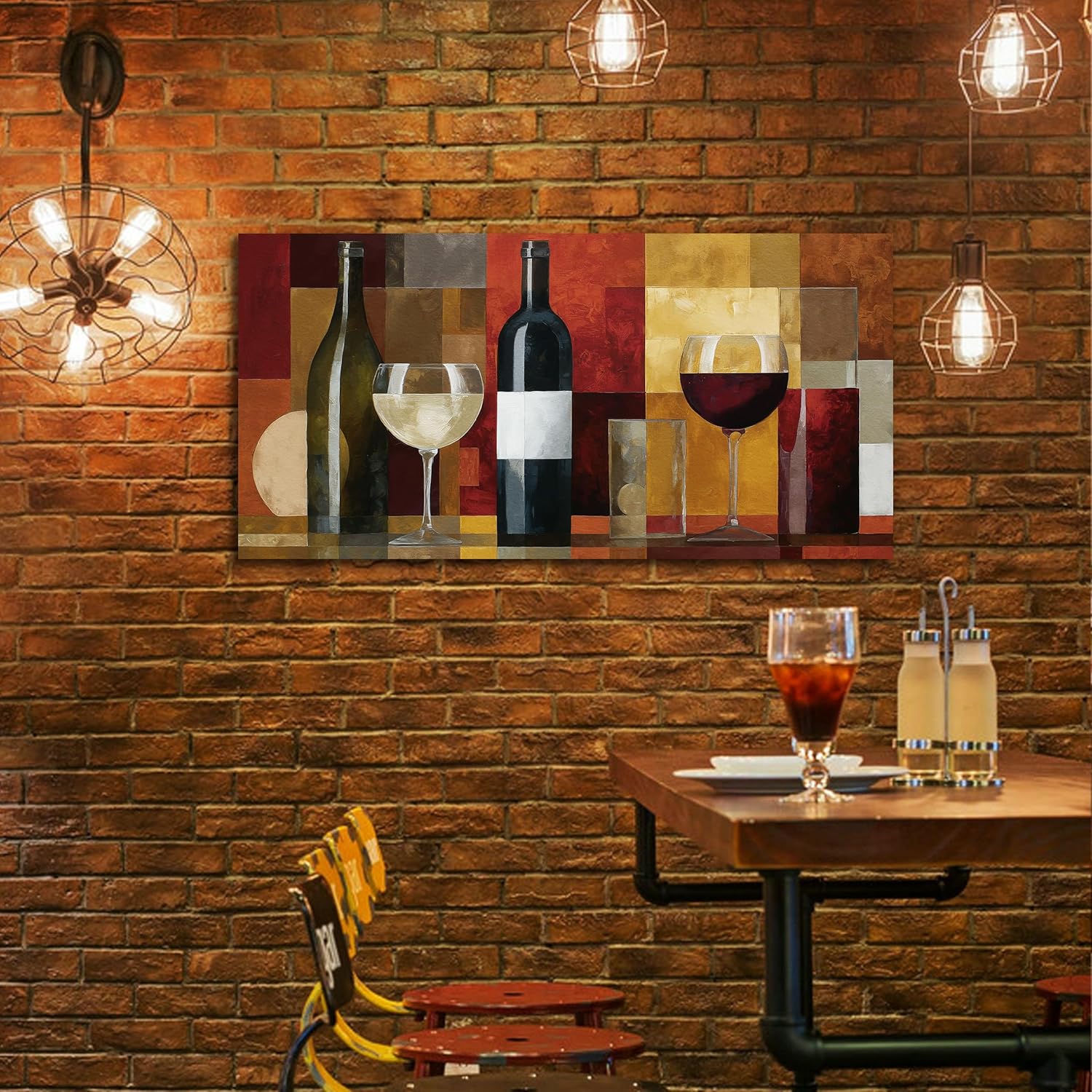 Tarfupth Large Wine Glass Canvas Wall Art for Living Room Geometric Wall Art Abstract Artwork Modern Canvas Prints for Bedroom Kitchen Home Office Decor Room Aesthetic 20x40 Inch