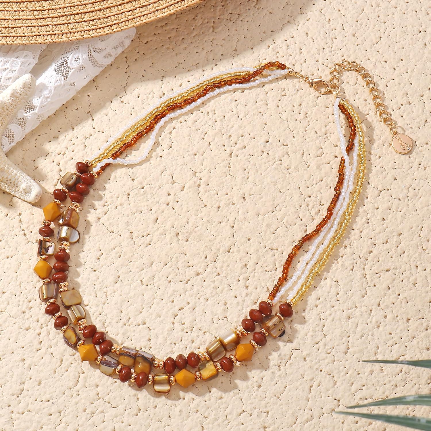 Coiris Layered Shell Beaded Necklaces for Women Handmade Boho Colored Bead Choker Necklace Holiday Style Costume Jewelry for Women - Image 6