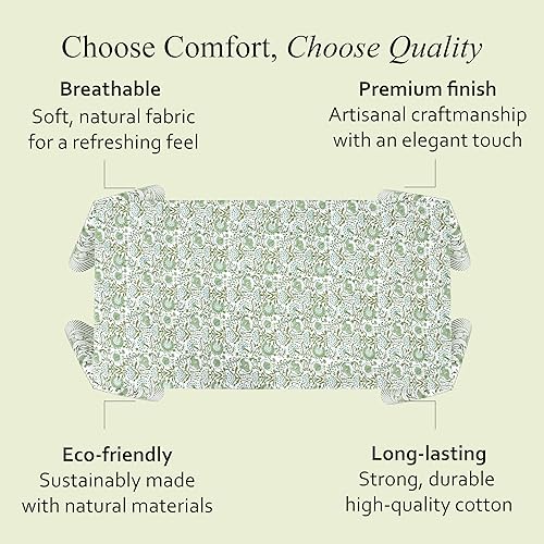 Miniatura 6 de CPC - Mantel rectangular de algodón con estampado de bloques indios, 80 x 120 pulgadas, lavable, para boda, Acción de GraciasNavidad, verde ágata