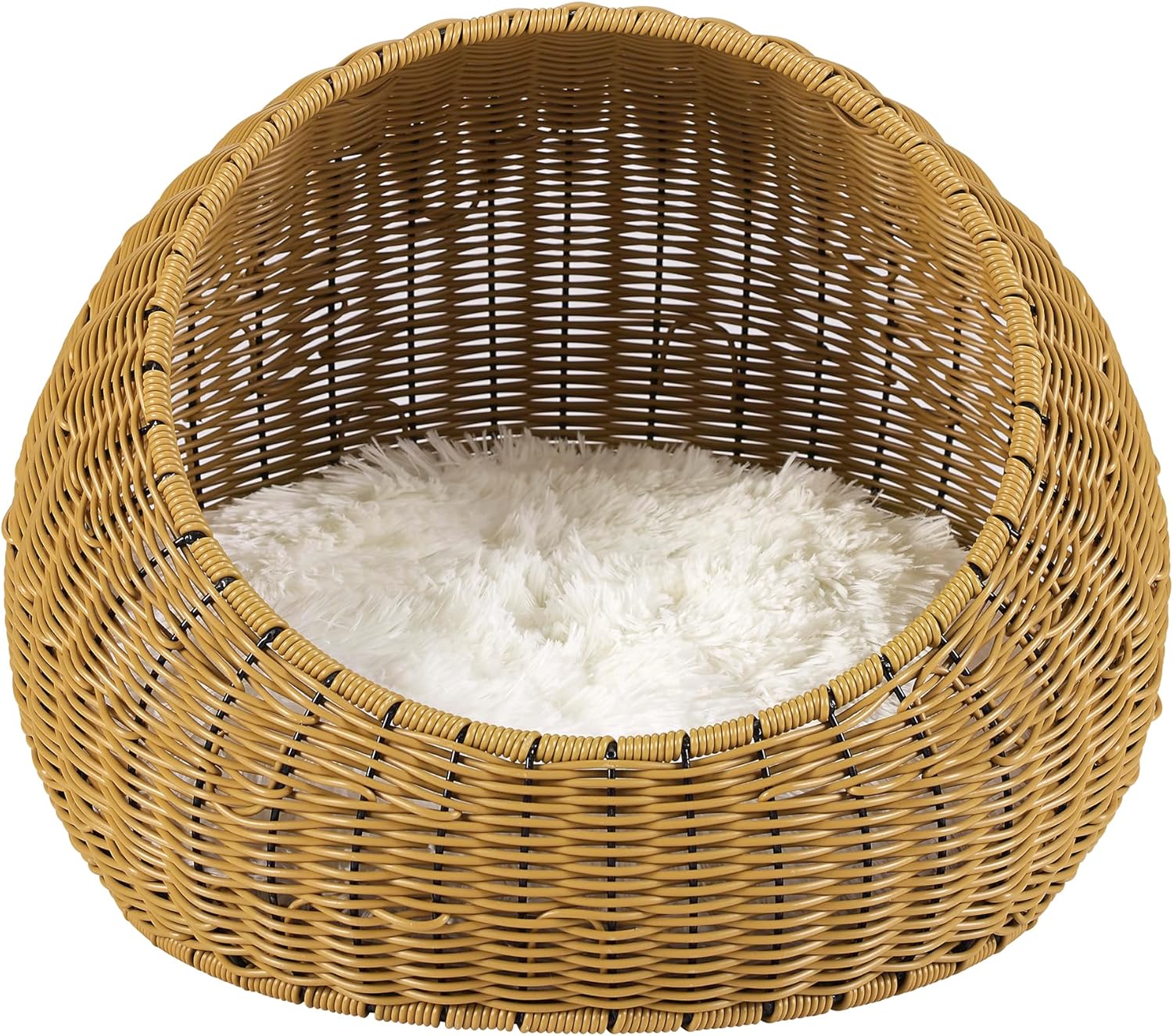 Sam's Pets NALA 19" Round Wicker Cat Bed - Stylish, Comfortable, and Private Pet Nest with Plush Cushion