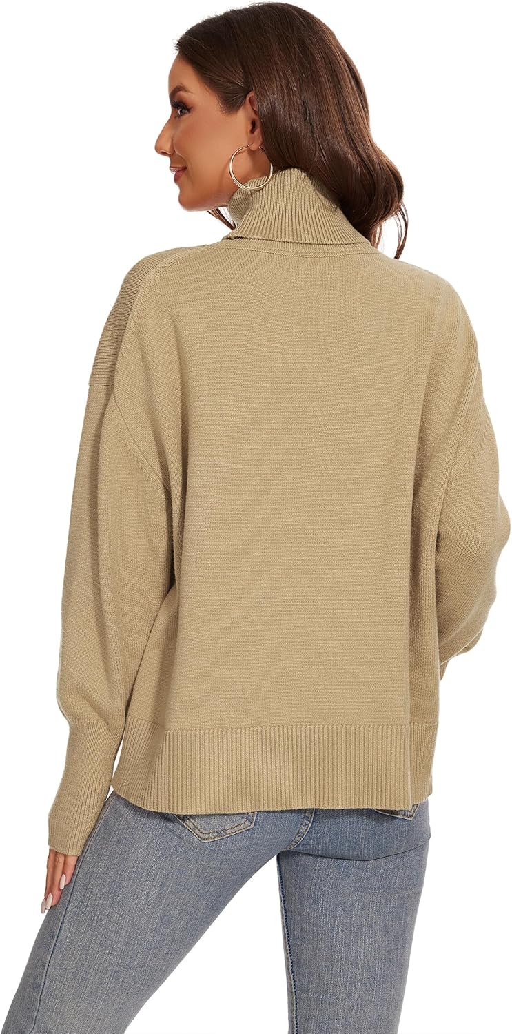 Women's Turtleneck Sweater Long Sleeve Casual Ribbed Pullover 2025 Fall Winter Loose Knit Jumper Top - Image 4