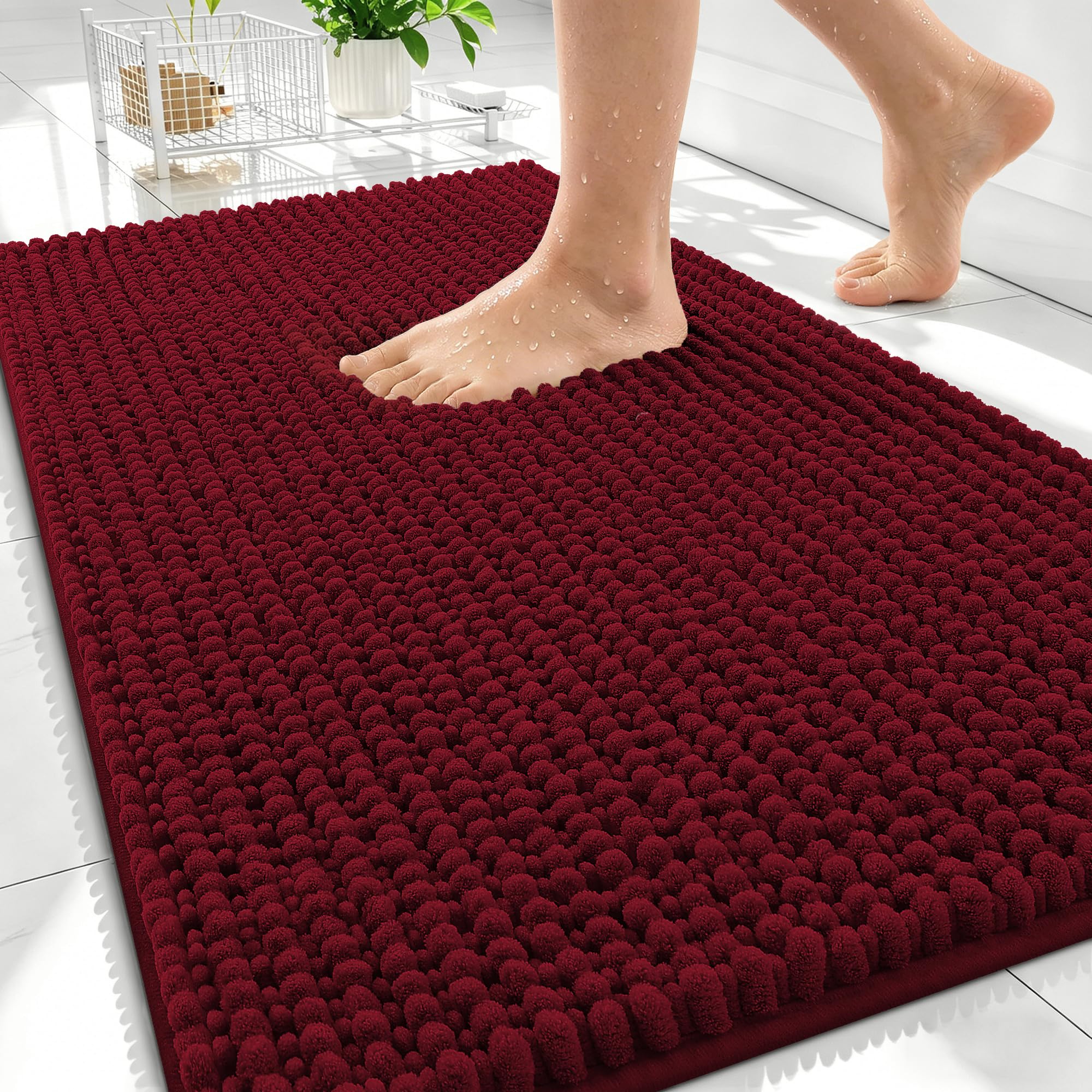 Photo 1 of OLANLY Thick Chenille Absorbent Bathroom Rugs Mat 34x21, Burgundy