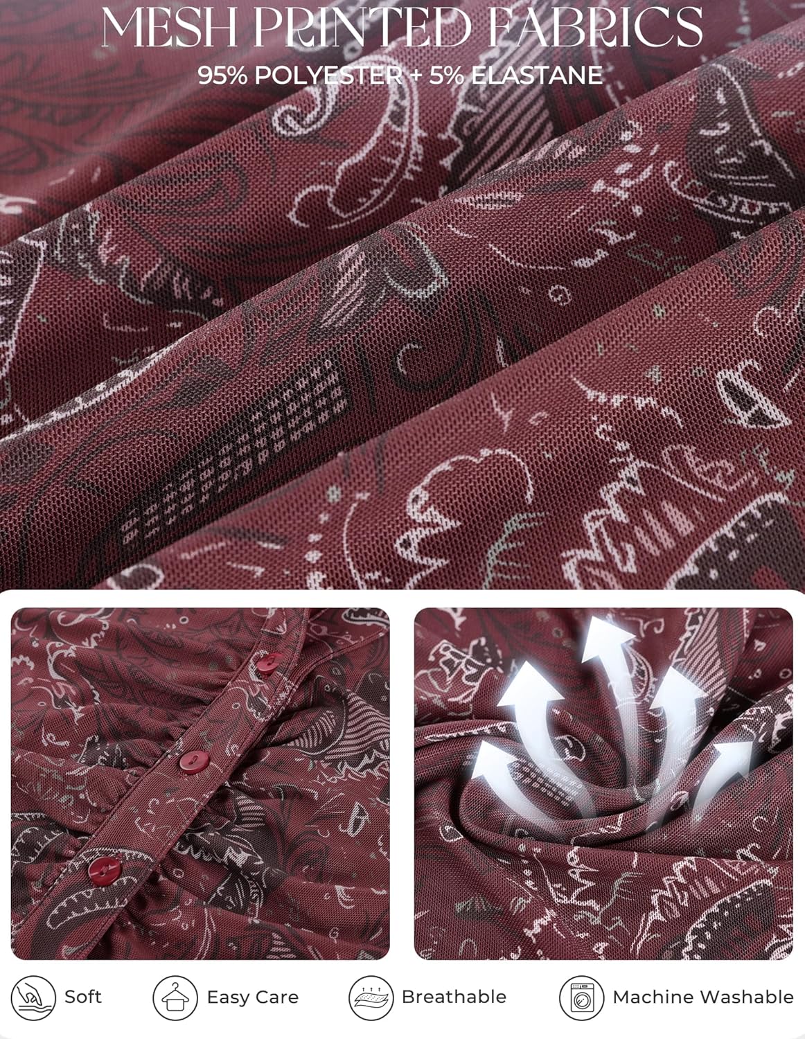 GRACE KARIN Women Mesh Boho Tops Dressy Casual, Short Sleeve Button Down Collared Shirts, 2026 Summer Fashion Floral Blouses - Image 6