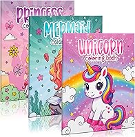ZICOTO Girls Coloring Books Set of 3: Princess, Unicorn & Mermaid - 44 Pages Each, Ages 4-8, Screen-Free Creative Fun Gift