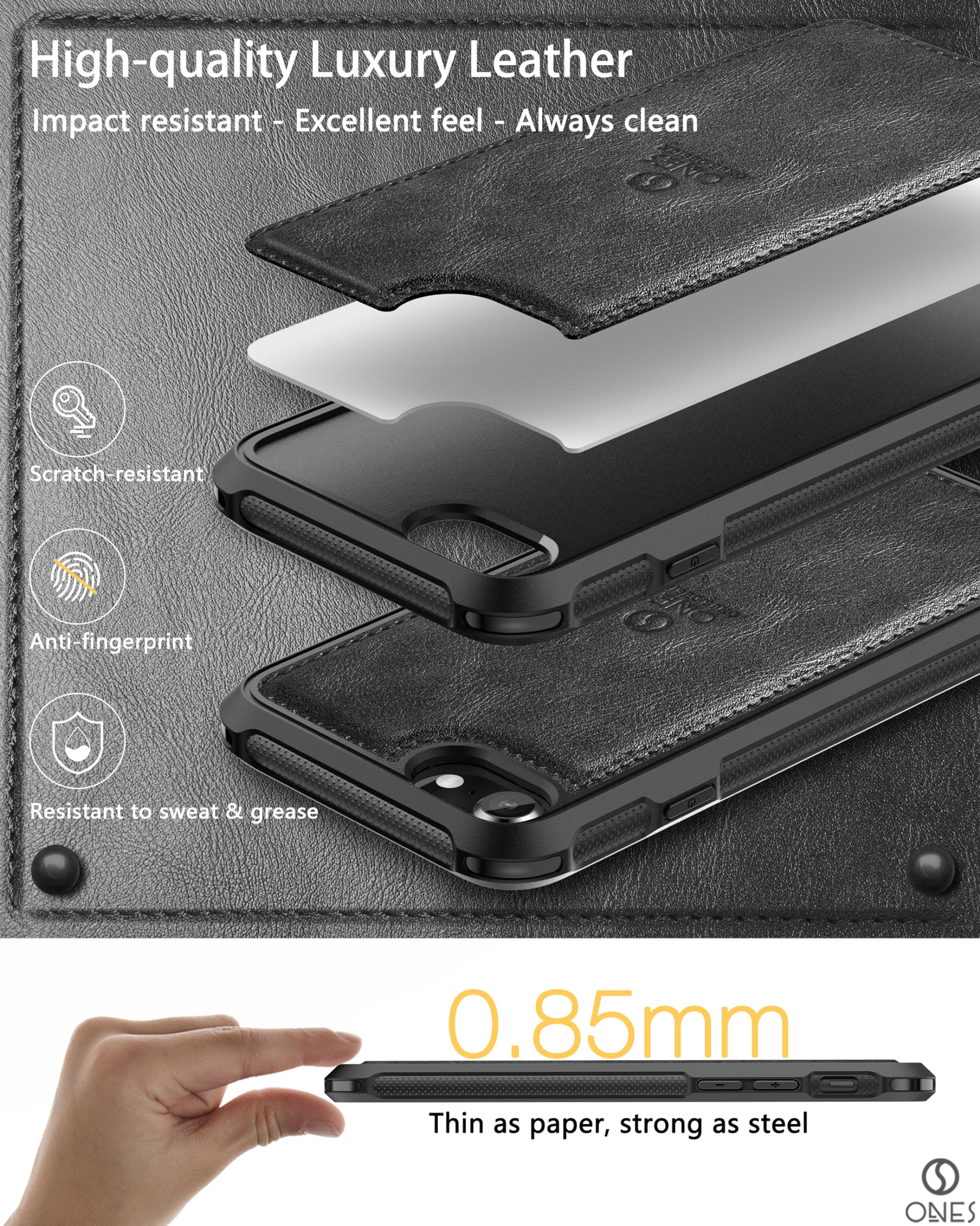 ONES for iPhone SE3 SE2 SE 8 7 PU Leather Case 『 Four Corner Airbags 』『 Anti-fingerprint 』『 TPU Bumper Non-slip 』『Wireless Charging』 Sturdy Impact Absorb Shockproof Hard Cover - Image 4