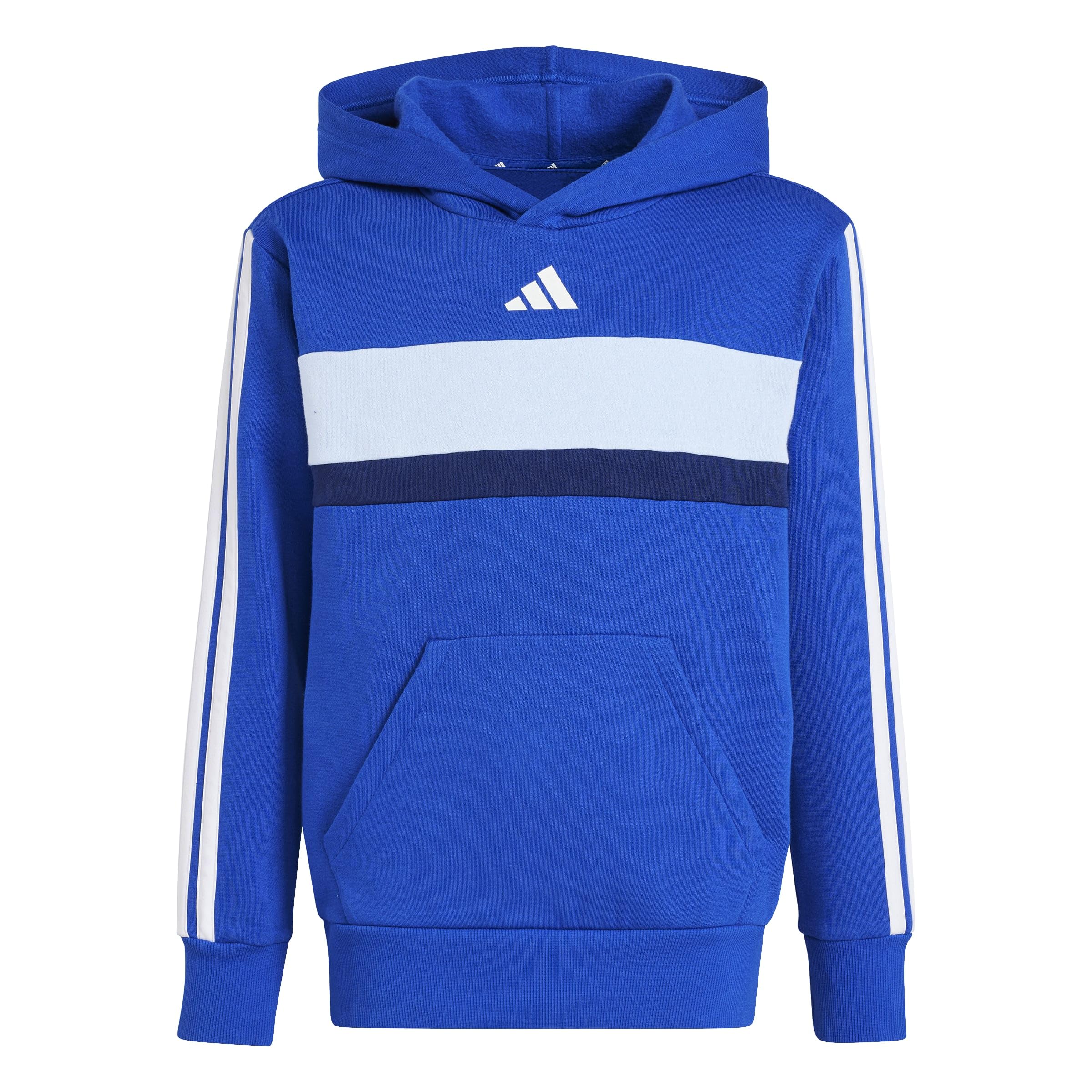 adidas Unisex Kids Seasonal Essentials Tiberio 3 Stripes Fleece Hoodie Sweatshirt, team royal blue/white/glow blue, 15-16 Years
