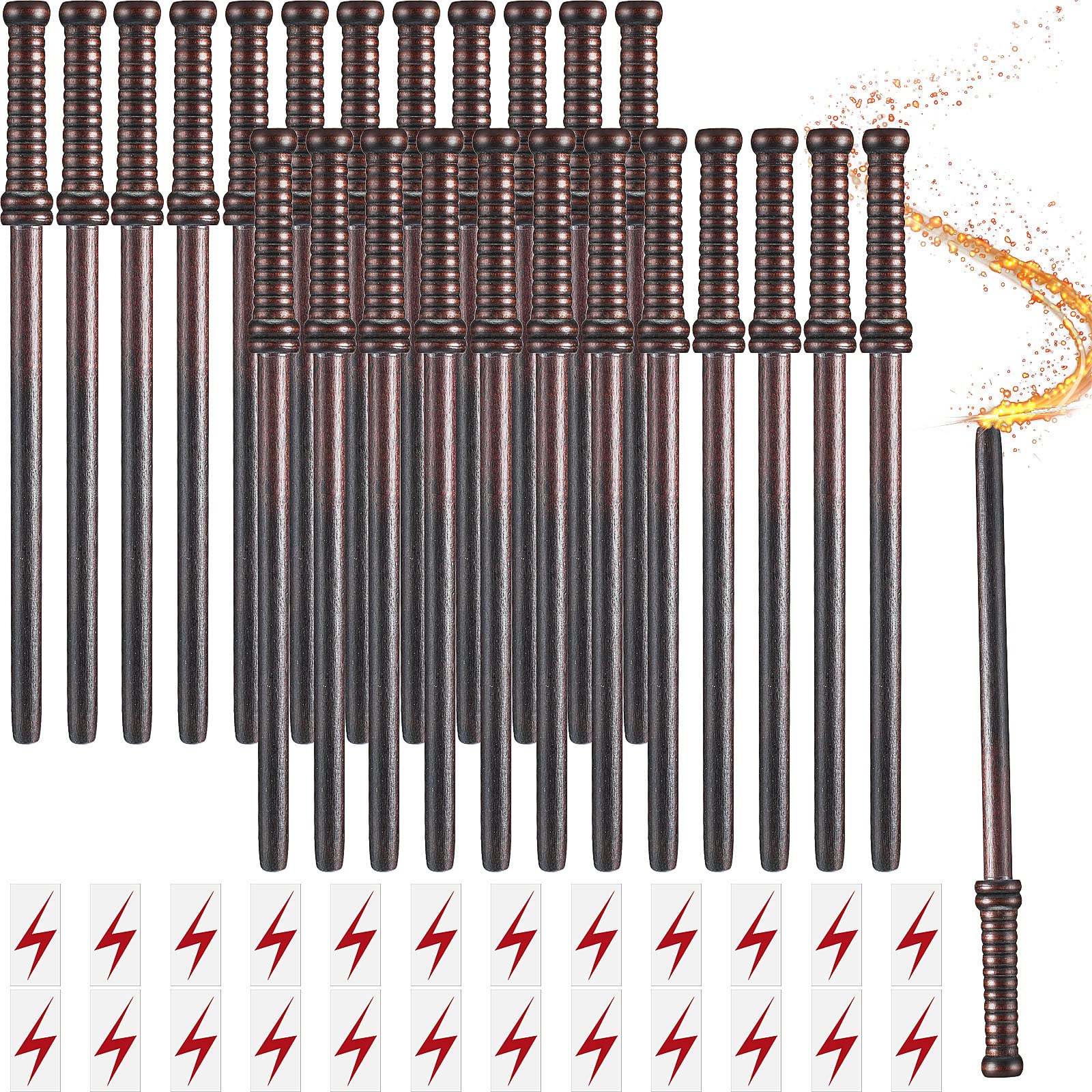 24 Pieces Wand Pencils Wizard Party Supplies and 24 Pieces Flash Bolt Tattoos Stickers for Teen Kids Boys Girls Wizard School Decor School Rewards