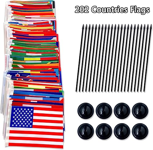 Miniatura 3 de TSMD Juego de banderas de escritorio de 202 países internacionales del mundo, pequeña bandera de mesa de oficina con base de soporte, banderas de