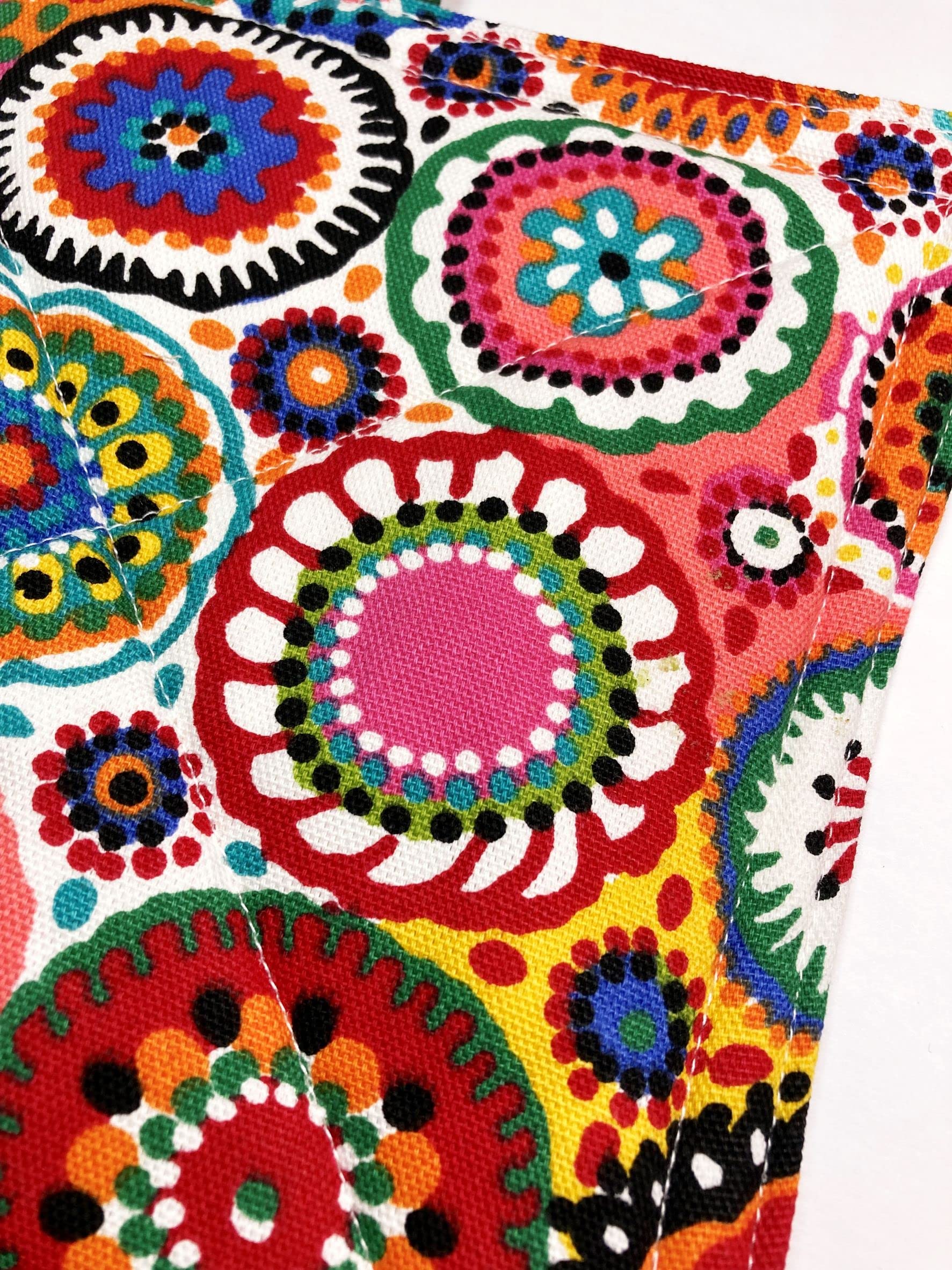 One Fiesta Print Square Potholder - Insulated Cotton Hot Pad - Fabric Trivet - Heat Resistant - Modern Multi Sunburst Print - Homemade in Texas (One Hot Pad)