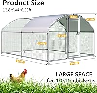 Vista 6 de HITTITE Gallinero grande de metal con paso, 12.8 x 9.84 x 6.23 pies, corralito de corral para aves de corral, techo de cúpula para patio