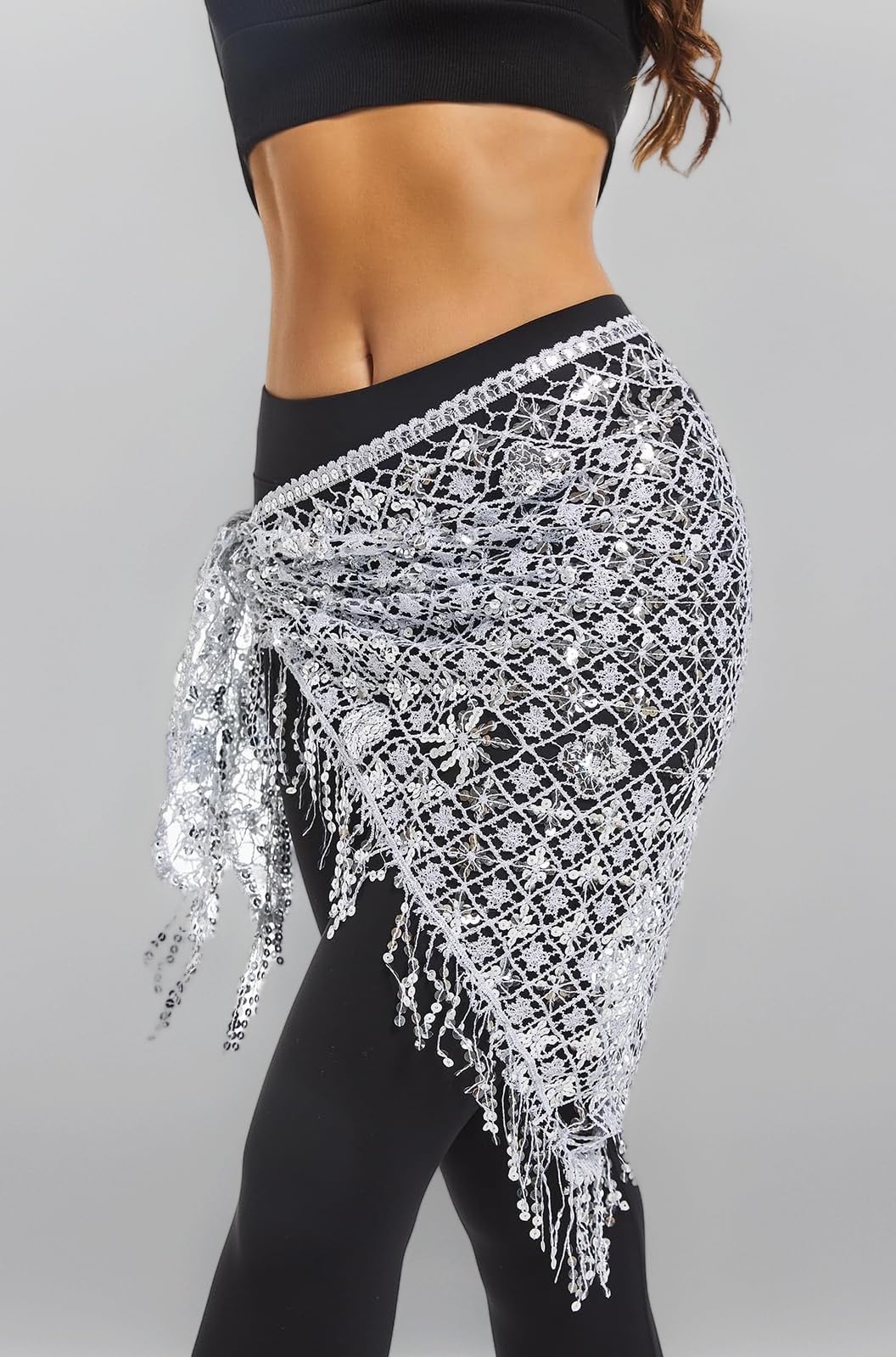 Belly Dance Hip Scarf - Sequin Hip Skirt Belly Dancing Belt Triangle Shawl Tassel Belts Waist Chain for Women/Girls
