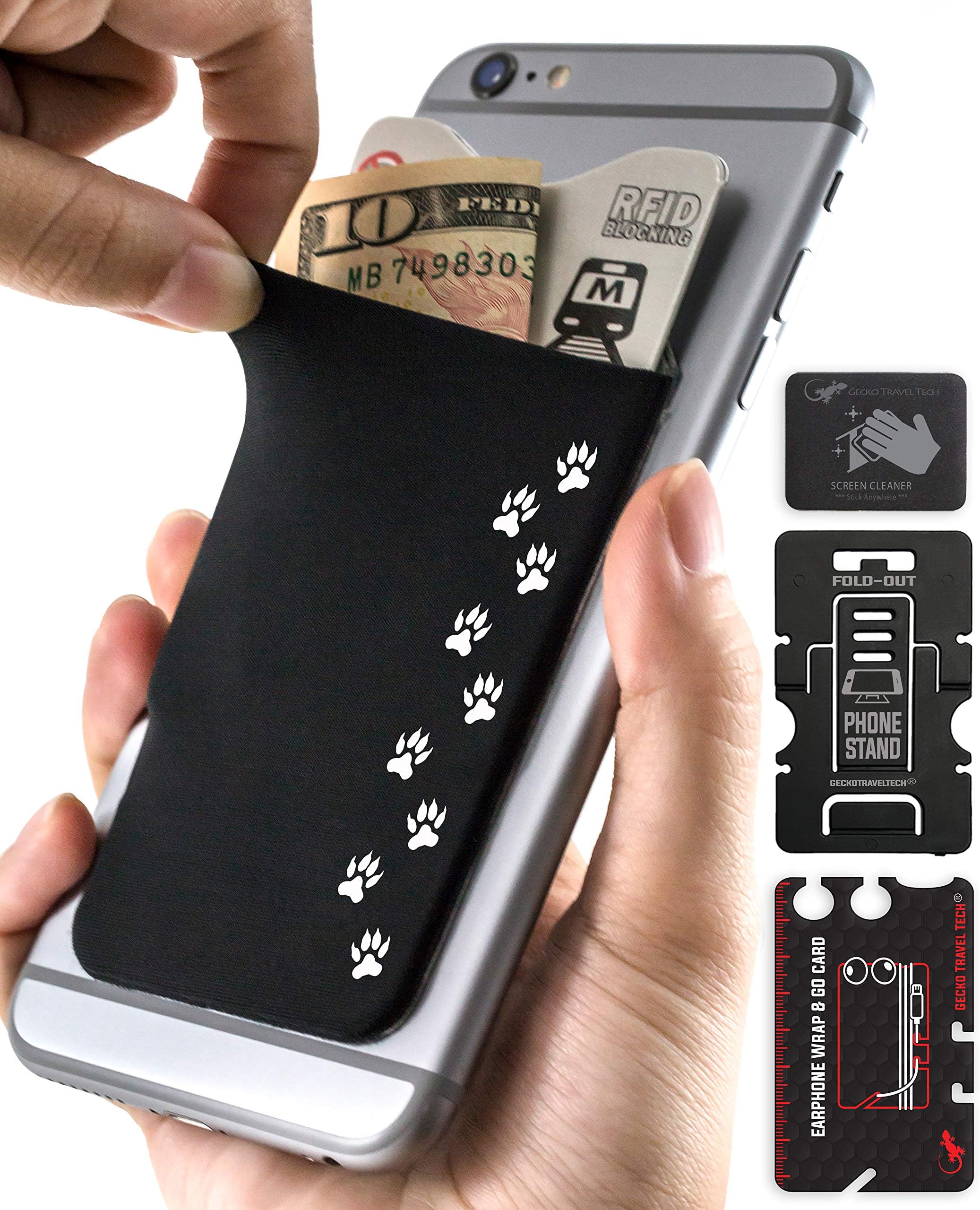 Phone Wallet - Adhesive Card Holder - Cell Phone Pouch - Stick on Lycra Pocket by Gecko - Carry Credit Cards and Cash