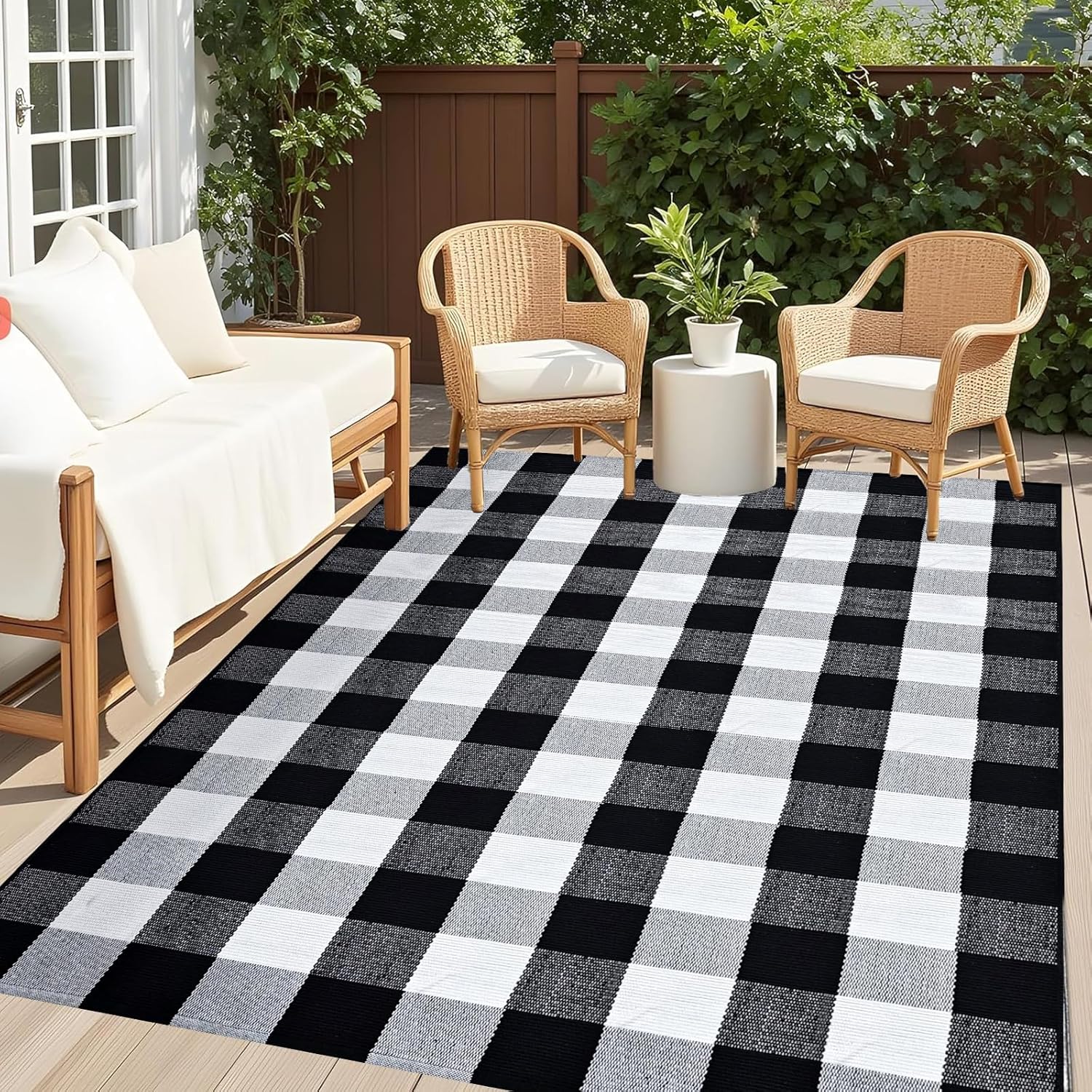 Buffalo Plaid Rug 47.2x70.8 Inches Black and White Checkered Rug Washable Doormats Indoor Outdoor Rugs for Front Porch, Kitchen Entryway, Patio, Bathroom