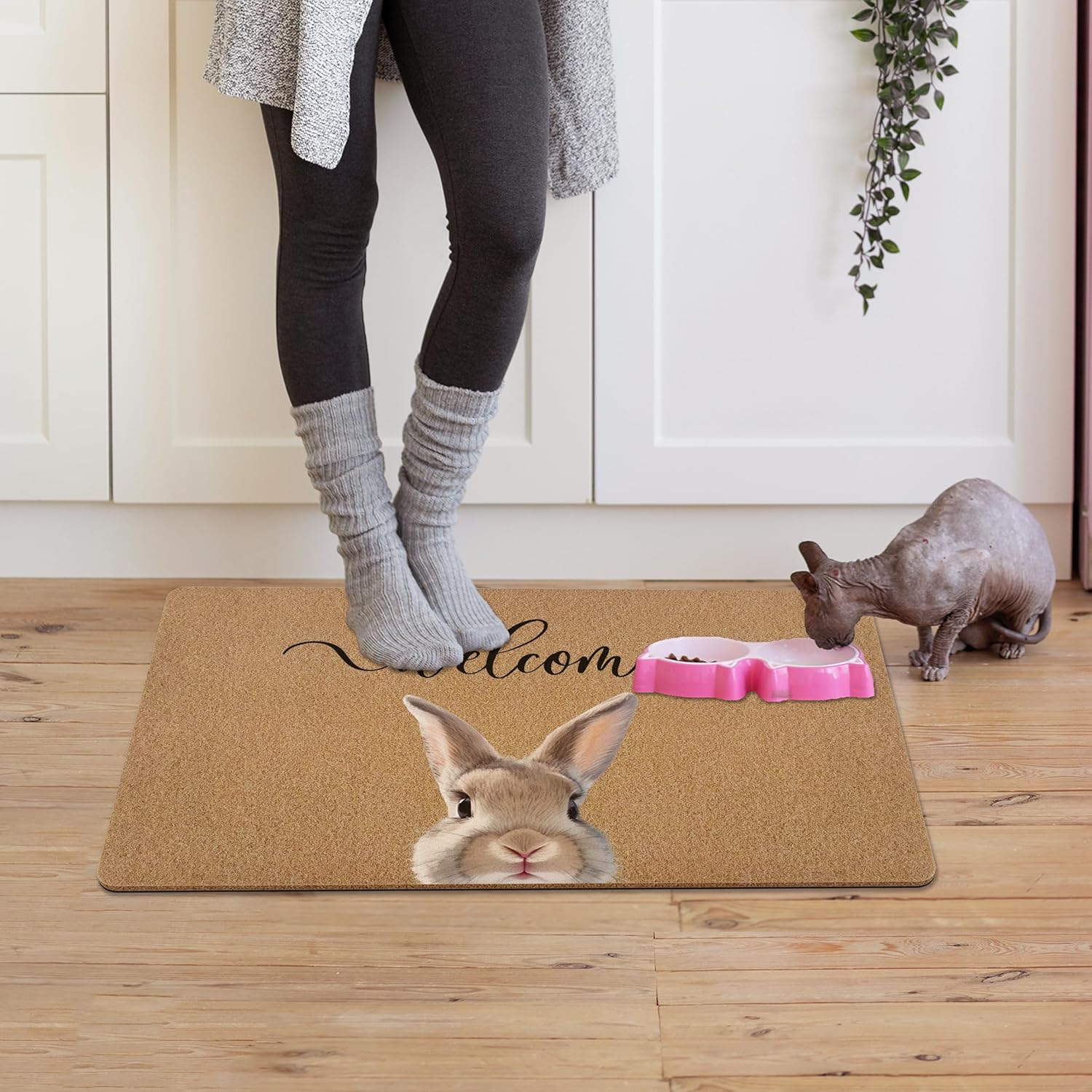 Easter Bunny Rabbit Door Mat, Easter Bunny Welcome Front Door Mat Outside Entrance, Farmhouse Rabbits Artificial Coir Doormat Rugs for Indoor Patio Porch Entryway Entry, 17x30 Inch