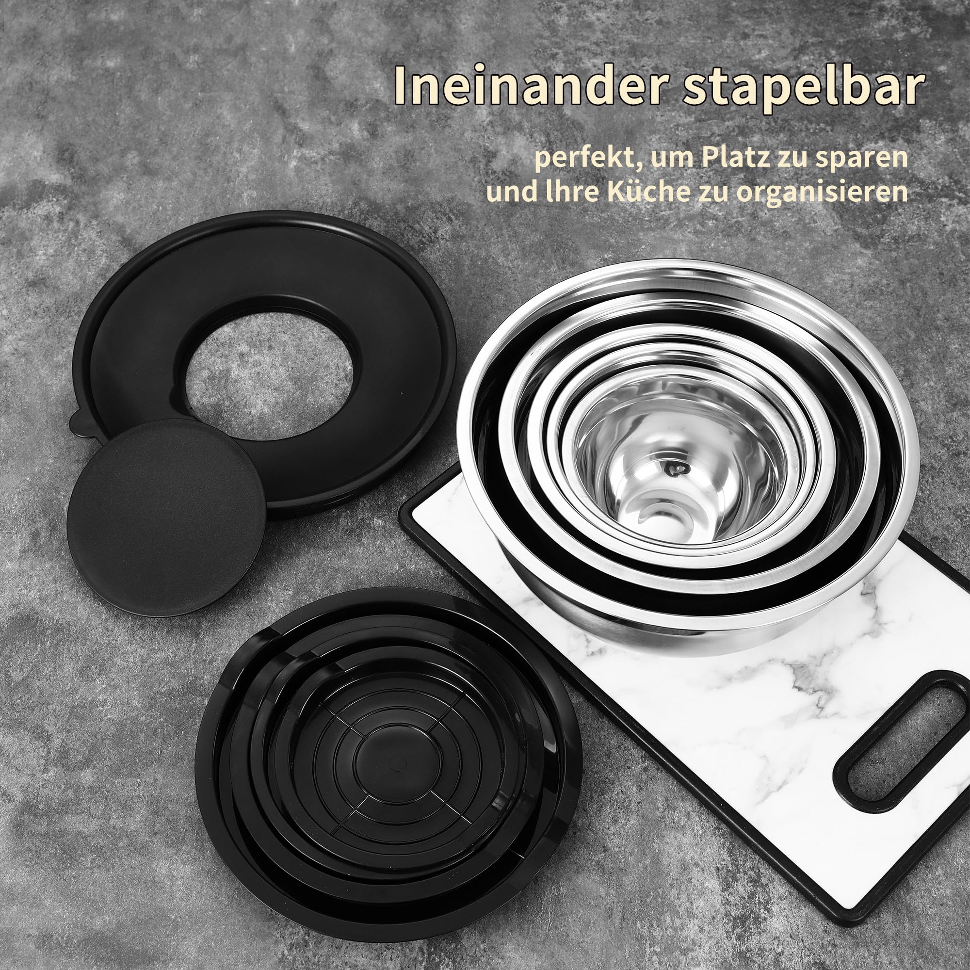 Set Di 5 Ciotole In Acciaio Inox Per Cucina - Multiuso Con Coperchi Ermetici E Accessori Per Tritare - Foto 3