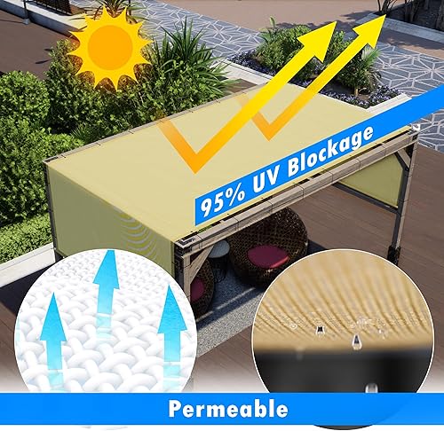 Miniatura 5 de Amgo Toldo de pérgola beige de 10 pies de ancho x 16 pies de largo, cubierta superior UPF50+, toldo de grado comercial de 260 GSM para patio al aire