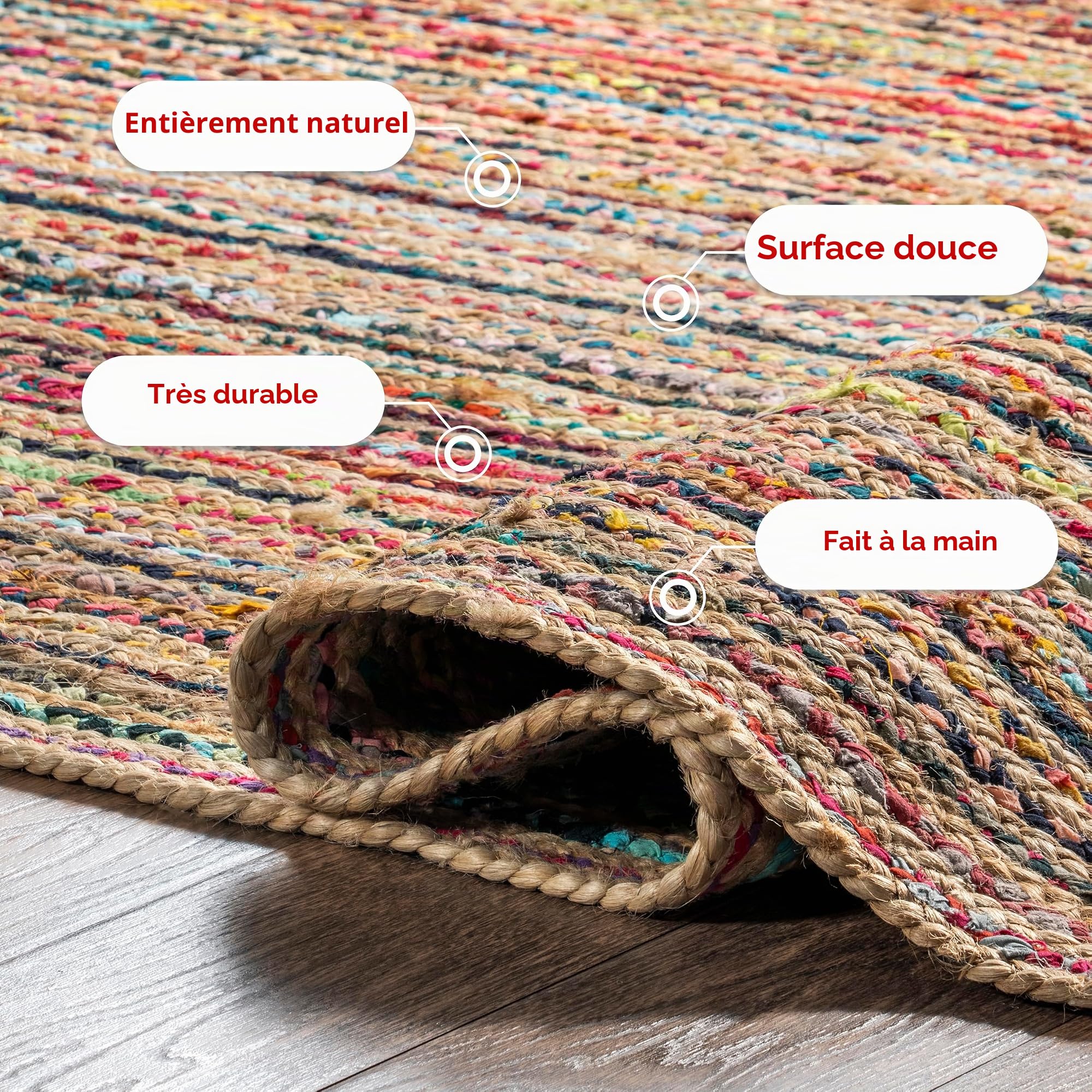 nuLOOM Tapis en Jute, Multicolore, 120 x 180 cm