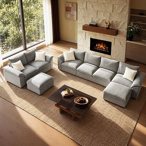 ModernMate 2 Pieces Modular Sectional Sofa Set, Down Filled 145.6" U Shaped Sofa and 82.6" Loveseat, Oversized Sectional Couches for Living Room, Wide Armrest and Deep Seat, Oeko-TEX Certified, Gray