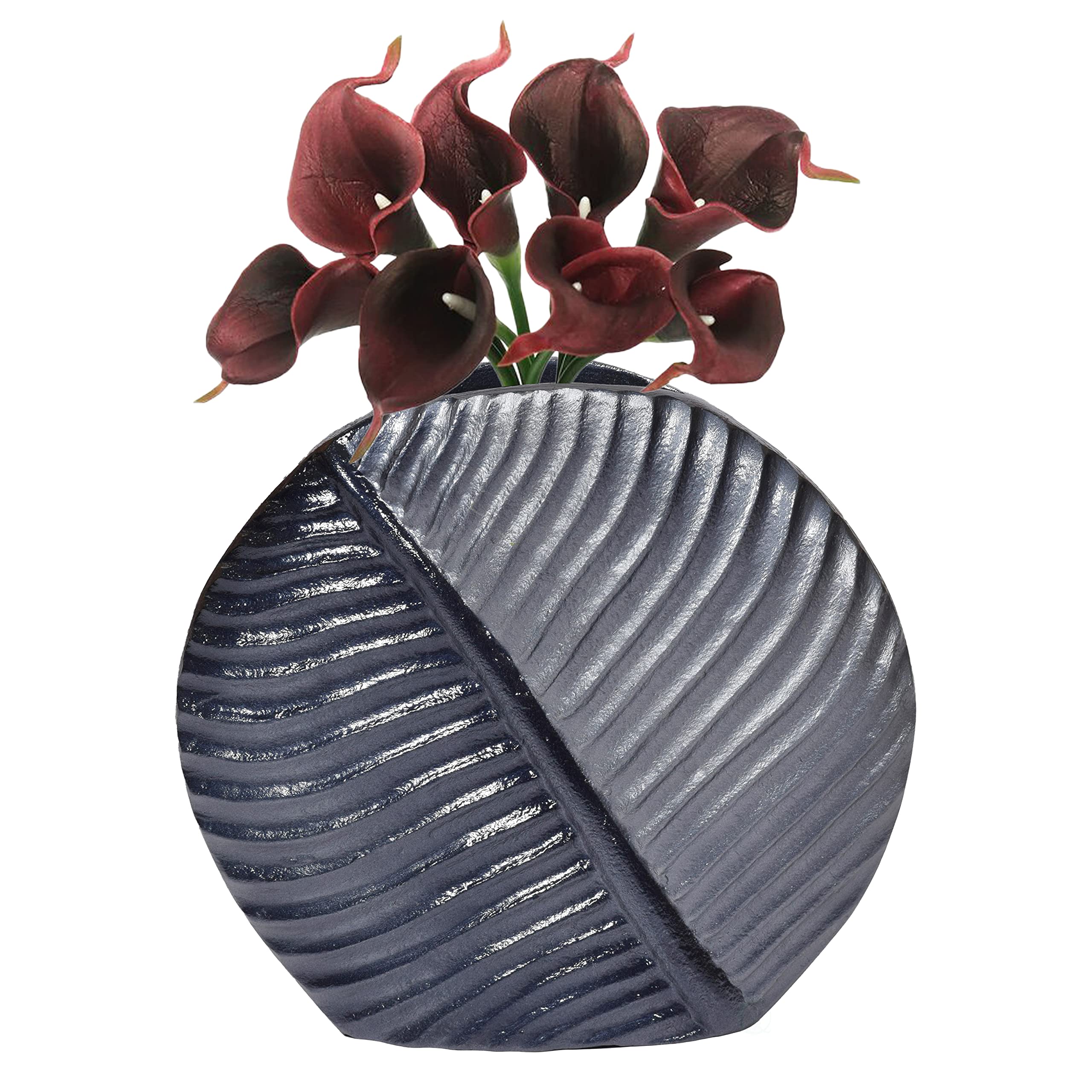 Vase de table en aluminium moulé gris de 19 cm en forme de feuille