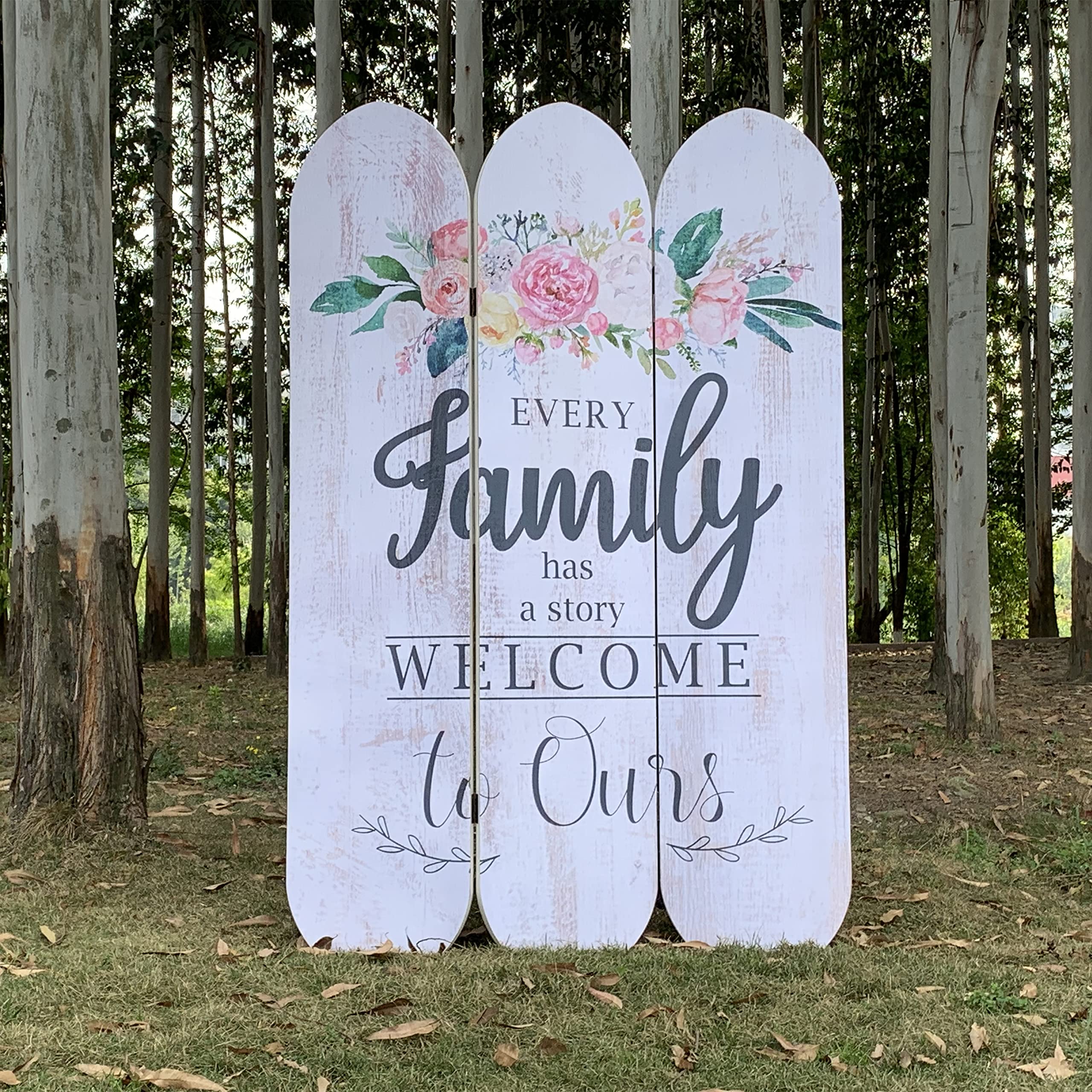 LANDCHY Elegant Room Divider Privacy Welcome Screen Wood Modern Flowers Painting 3-Panel Foldable Separating Divider Room Partitions and Dividers Freestanding Home Decor 71'' Tall