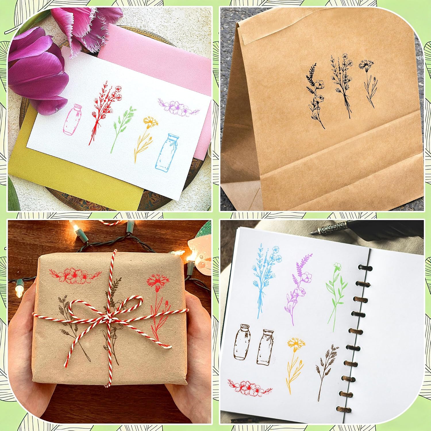 8 PCS Wooden Rubber Stamps for Crafting Vintage Plant Flower Stamp Set Decorative Mounted Rubber Stamps for Card Making DIY Scrapbook Journal Planner