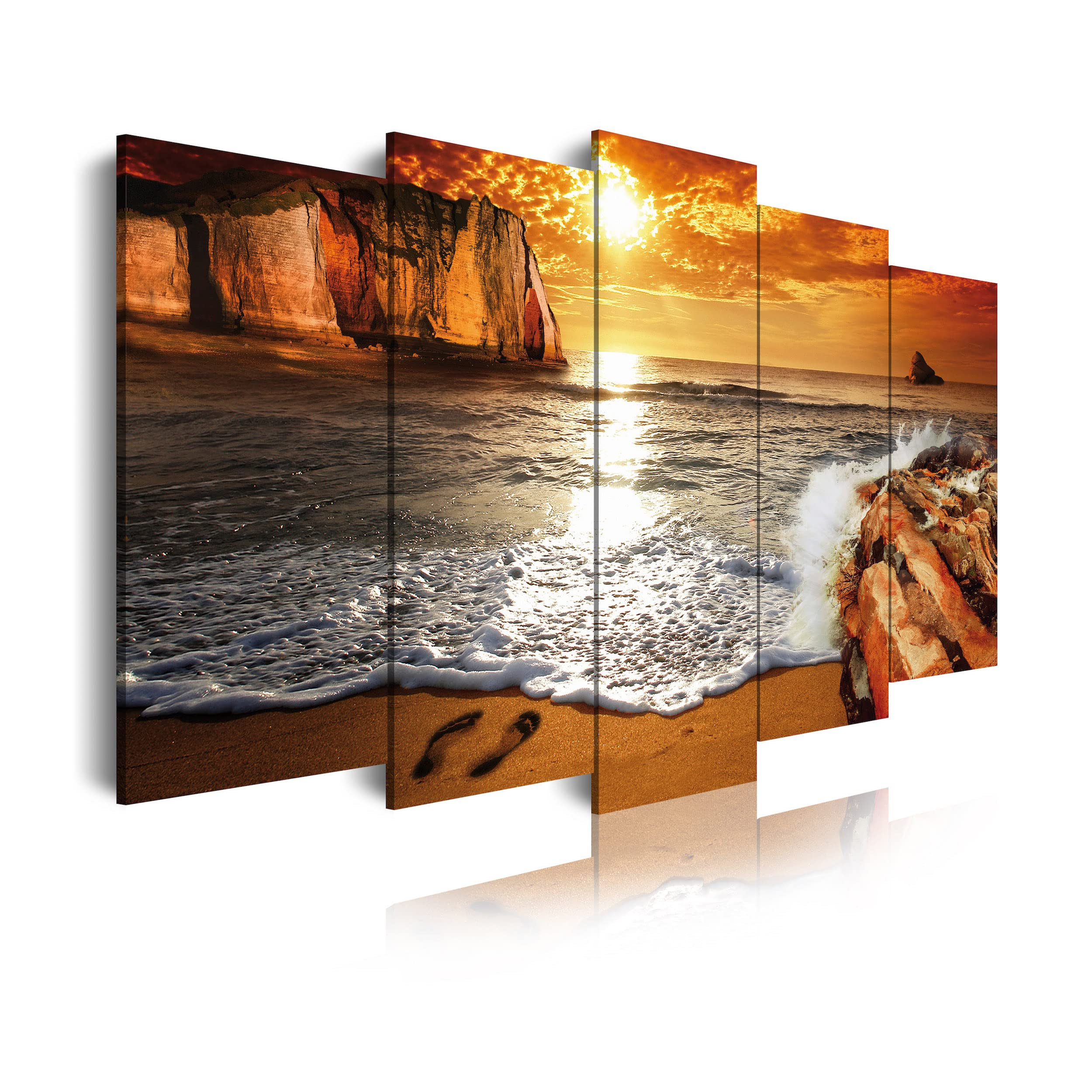 DekoArte 263 - Cuadros Modernos Impresión de Imagen Artística Digitalizada | Lienzo Decorativo Para Tu Salón o Dormitorio | Estilo Paisaje Puesta de Sol en Playa | 5 Piezas 150 x 80 cm