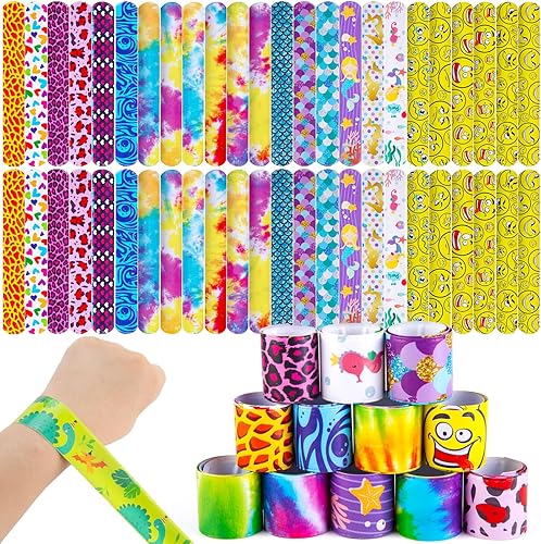 AMOR PRESENT Pulseras a granel, 48 pulseras a presión para niños, teñido anudado, sirena, deportes para fiestas, premios de carnaval, bolsas de