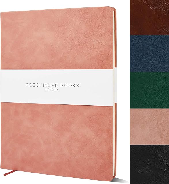 Ruled Notebook - Premium A4 Journal by Beechmore Books | Hardcover Vegan Leather, Thick 120gsm Cream Paper, Professional Lined Notebook in Gift Box, 21 x 29.7 cm (Rose Wood)