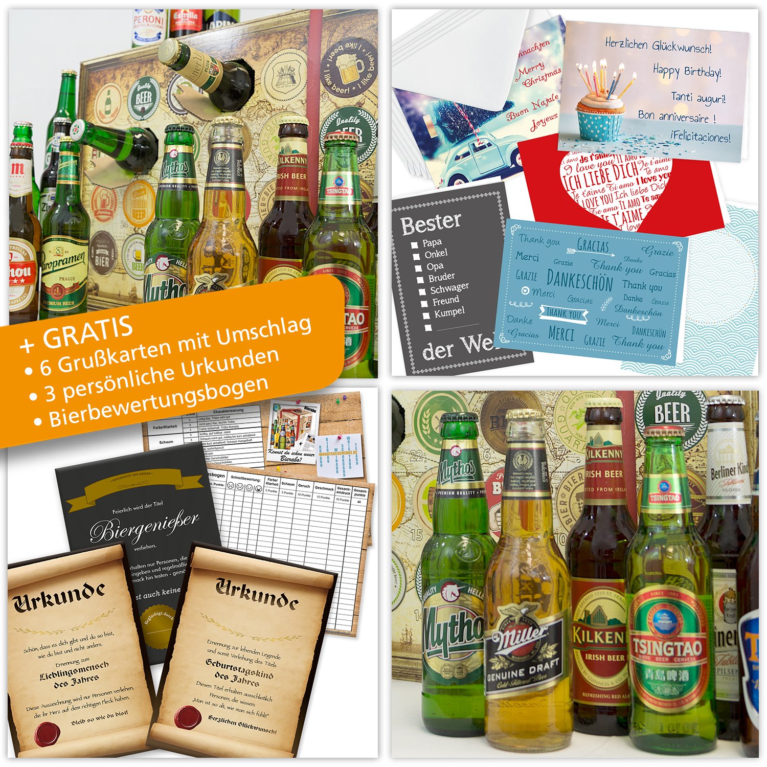 Bier-Adventskalender, 24 Biere aus aller Welt, inkl. Geschenkbox (24 x 0.33 l) | Internationale Bierspezialitäten in dekorativer Geschenkbox inklusive Bierbewertungsbogen und 6 Geschenkkarten