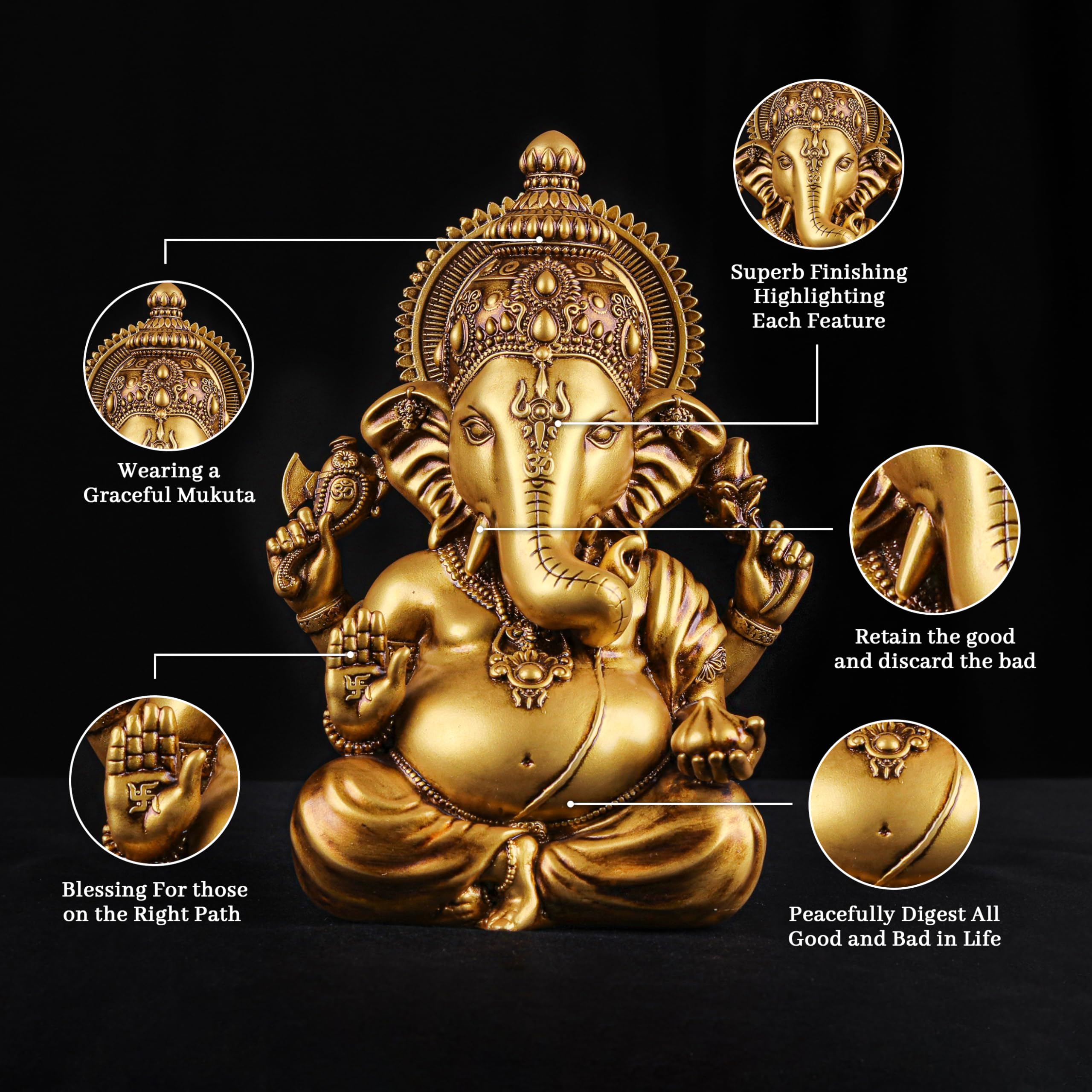Artarium Ganesha Statua Ganesha na deskę rozdzielczą samochodu, dekoracja pokoju, żywica, Vighnaharta, Ganesha, idol, dekoracja samochodu i domu, statuetka Ganesh Murti, na prezent dla kobiet
