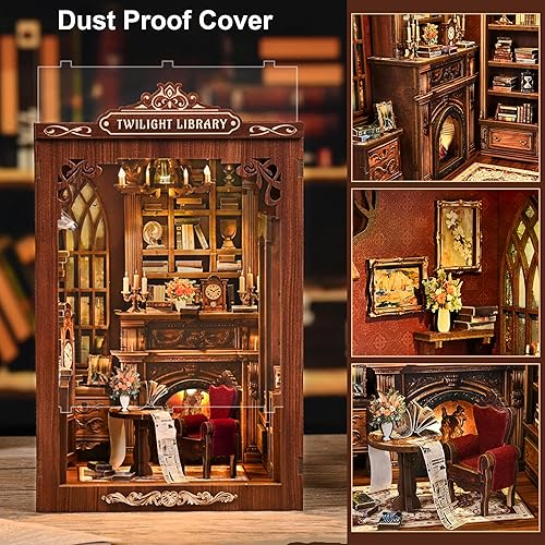 Miniatura 23 de ISSEVE Kit de rincón de libros para bricolaje, rompecabezas de madera 3D, kit de casa en miniatura para decoración de estantería, soporte mágico