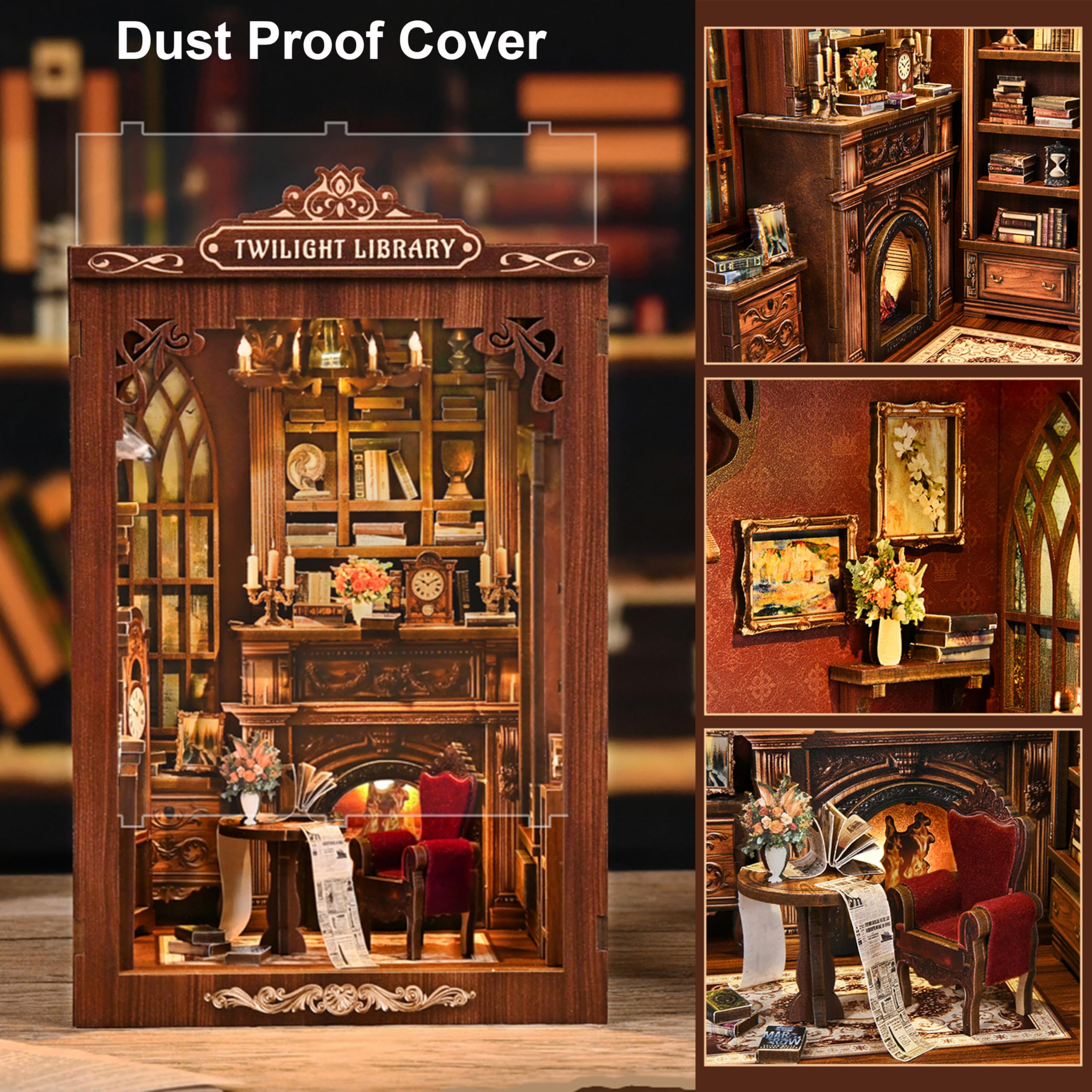 ISSEVE Kit per angolo del libro, kit fai da te in miniatura per adulti e principianti, mini kit per casa delle bambole, decorazione per libreria, puzzle in legno 3D per regali artigianali (biblioteca