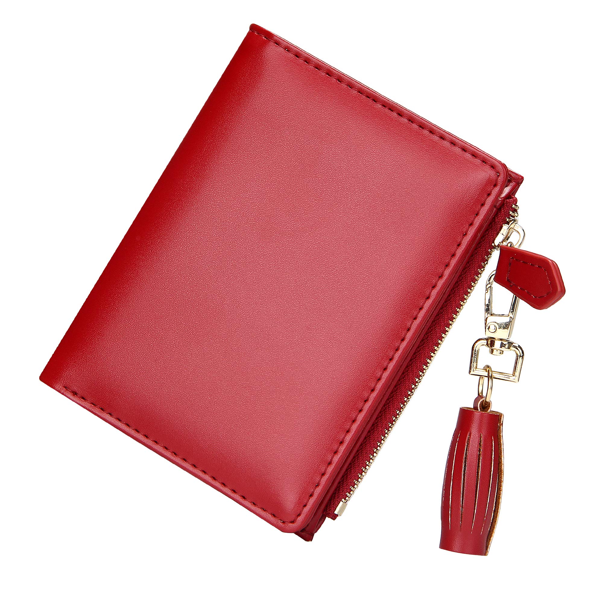 GEEAD Red Small Wallets for Women Bifold Slim Coin Purse Zipper ID Card Holder