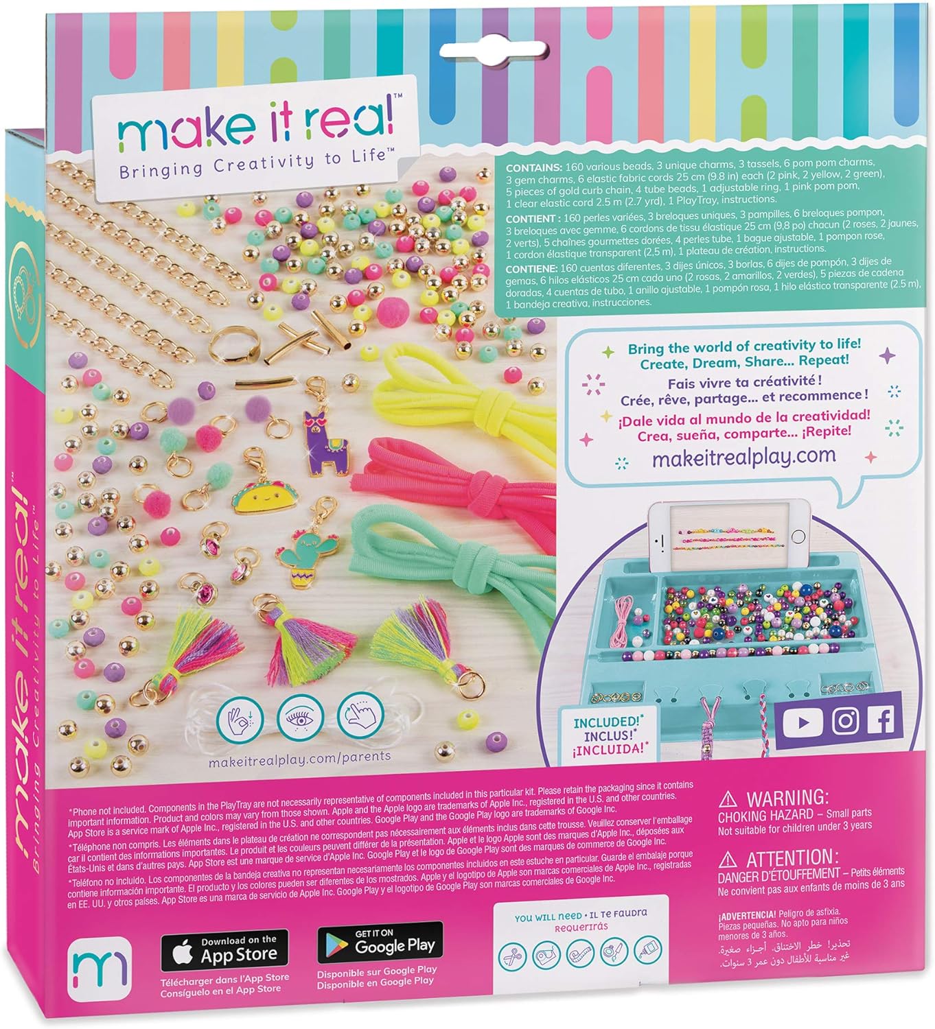 Make It Real – Neo-Brite Chains & Charms. Bracelet Making Kit for Girls and Tweens to Create Unique Bracelets, Tassel Charms, Gold Chains, and More : Toys & Games