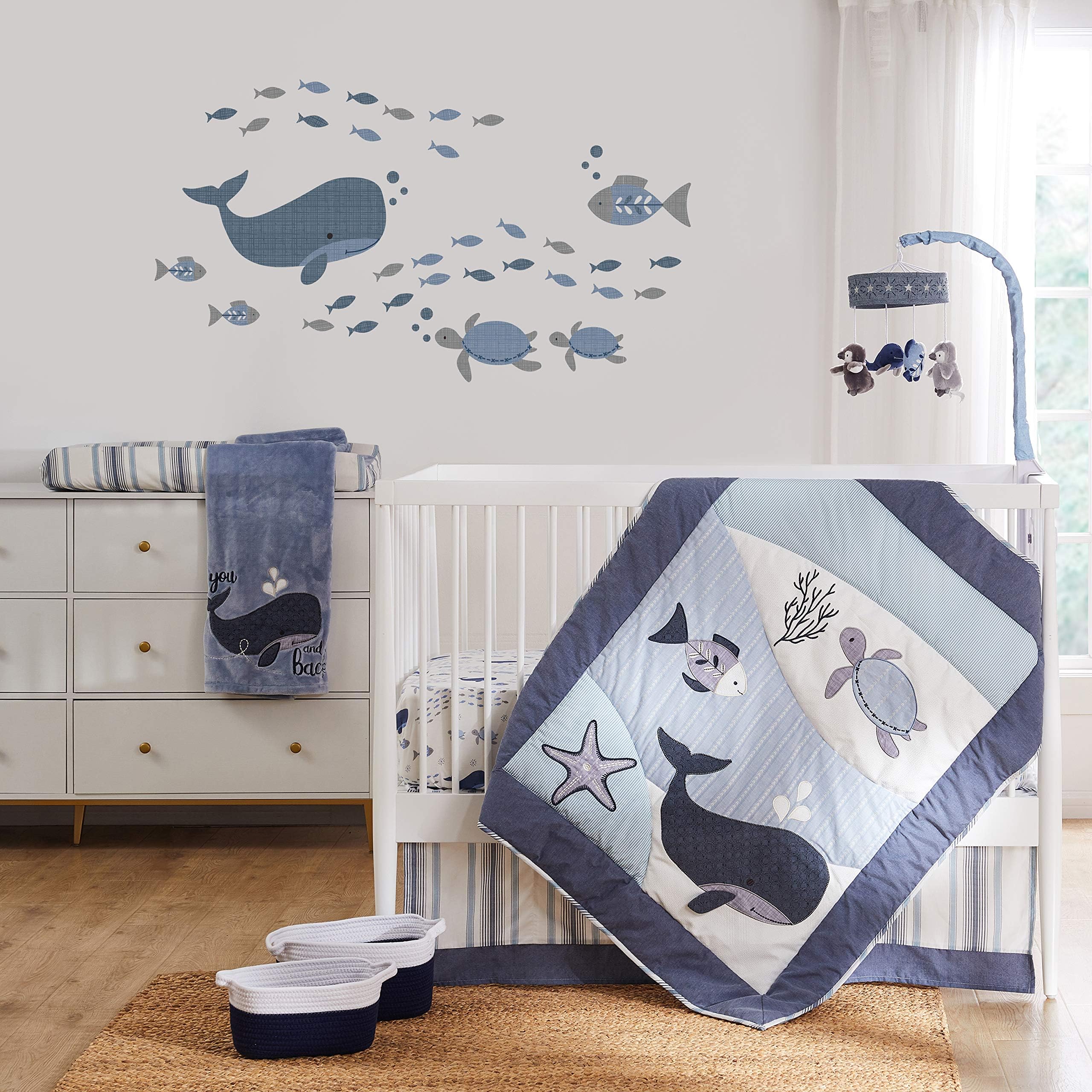 Levtex Baby Boho Bay Crib Bed Set Baby Nursery Set Navy, Blue, Grey and White