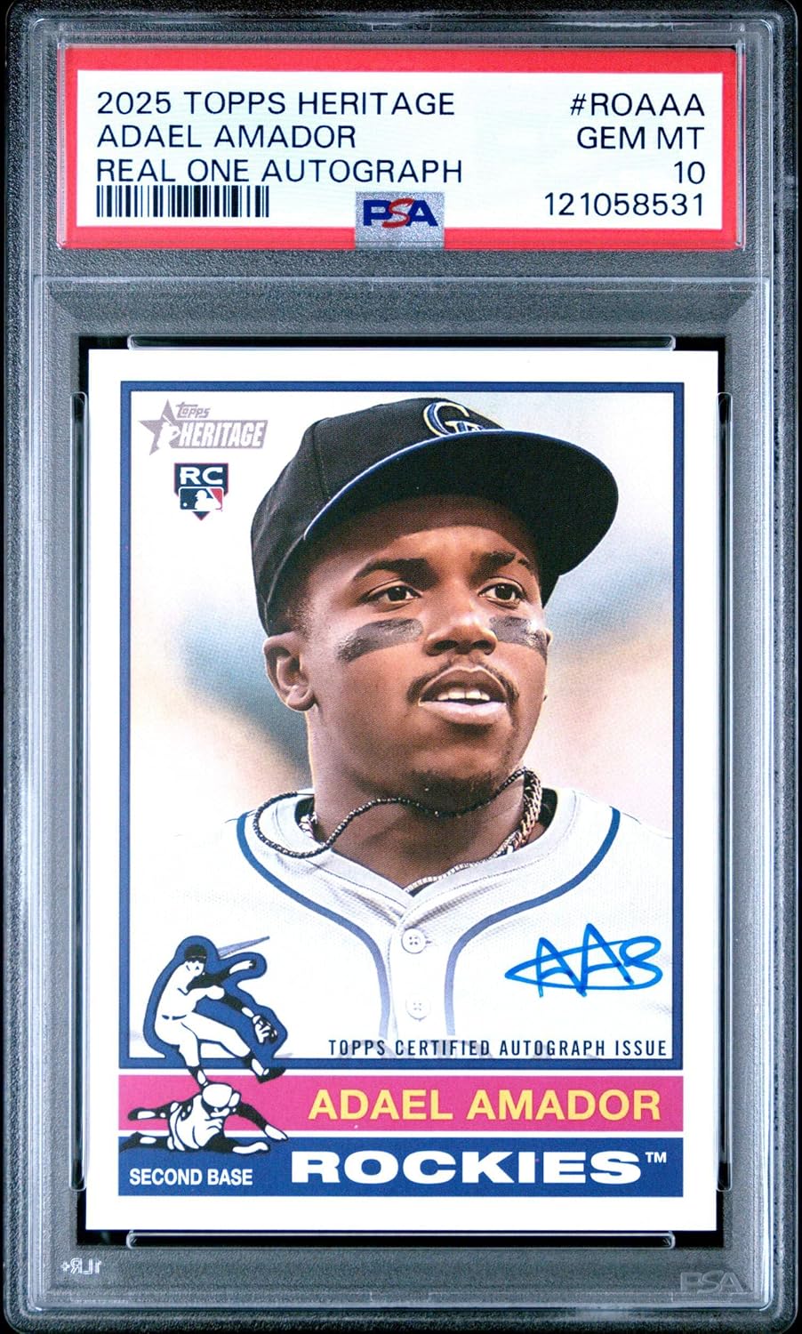 Graded 2025 Topps Heritage Adael Amador #ROAAA Real One Autograph Rookie RC Baseball Card PSA 10 Gem Mint