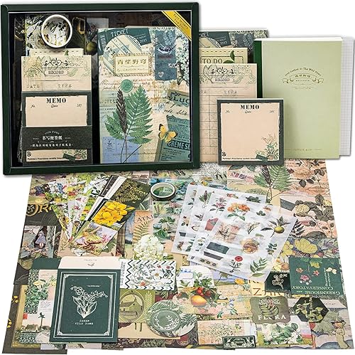 Aromoty Kit de álbumes de recortes estético, kit de suministros vintage para álbumes de recortes para diario de basura de viñetas, cuaderno de