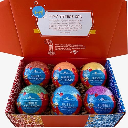 Miniatura 4 de Two Sisters Bombas de baño de burbujas esponjosas para niños con juguetes esponjosos de animales del zoológico sorpresa en el interior 6 bombas de