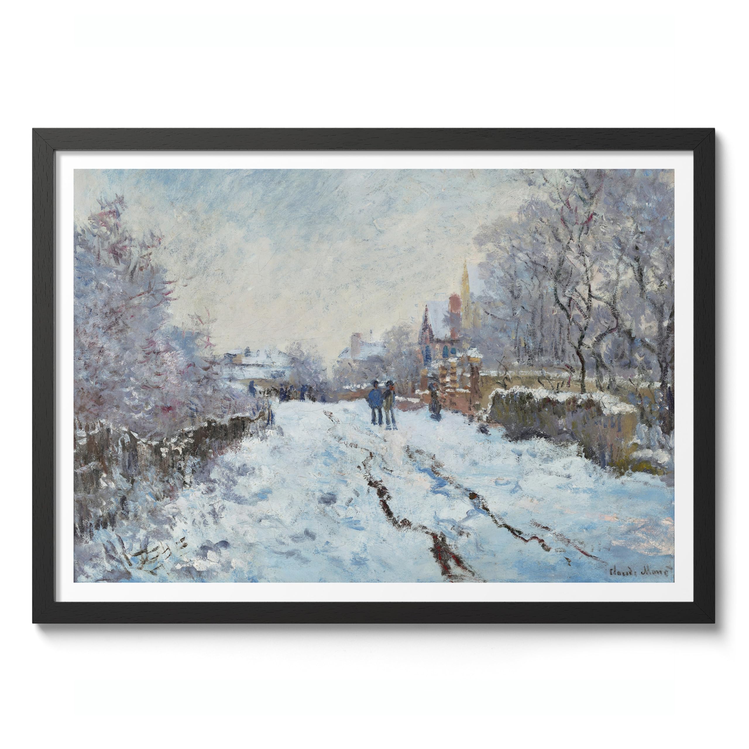 Snow Scene At Argenteuil Claude Monet Art Print, Classic Art Painting Poster, Impressionism Art Exhibition Modern Wall Art, Minimalist Home Decor Picture Artwork, A2 (Black Frame) - 62.5x45.1cm