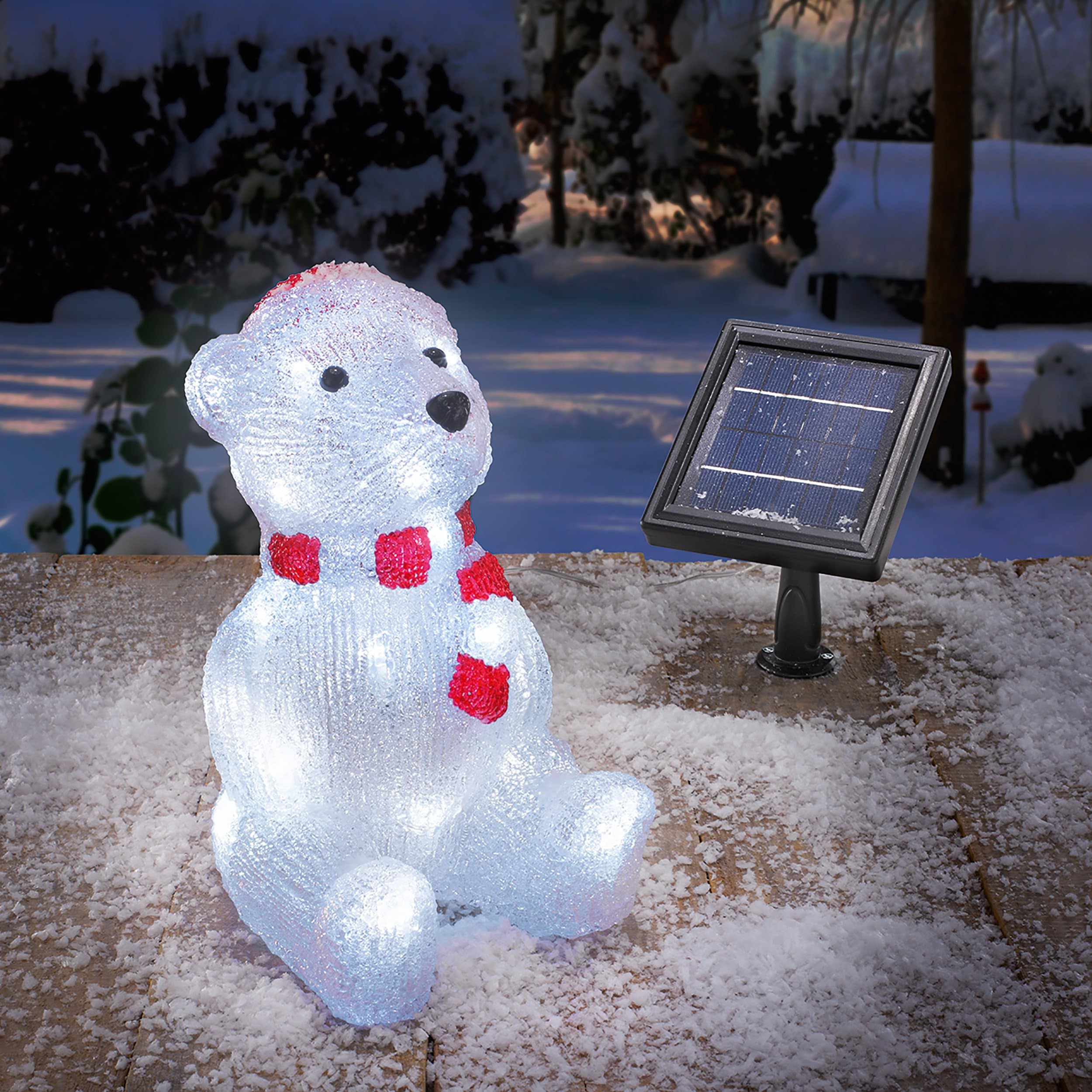 esotec Weihnachtsdeko außen, Weihnachtsfigur Garten Solar Eisbär Willy, Leuchtfigur Weihnachten, Winterdeko Garten, 30 LEDs, H=26cm 102123