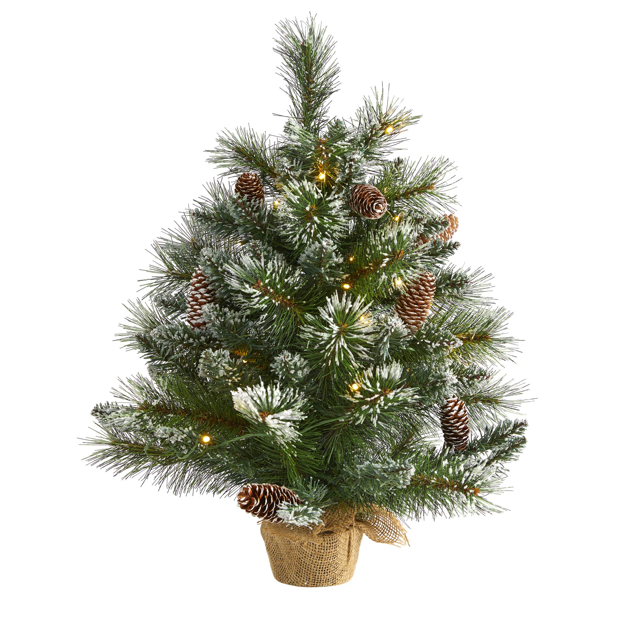 (Similar)2ft. Frosted Pine Artificial Christmas Tree with 35 Clear LED Lights, Pinecones and Burlap Base