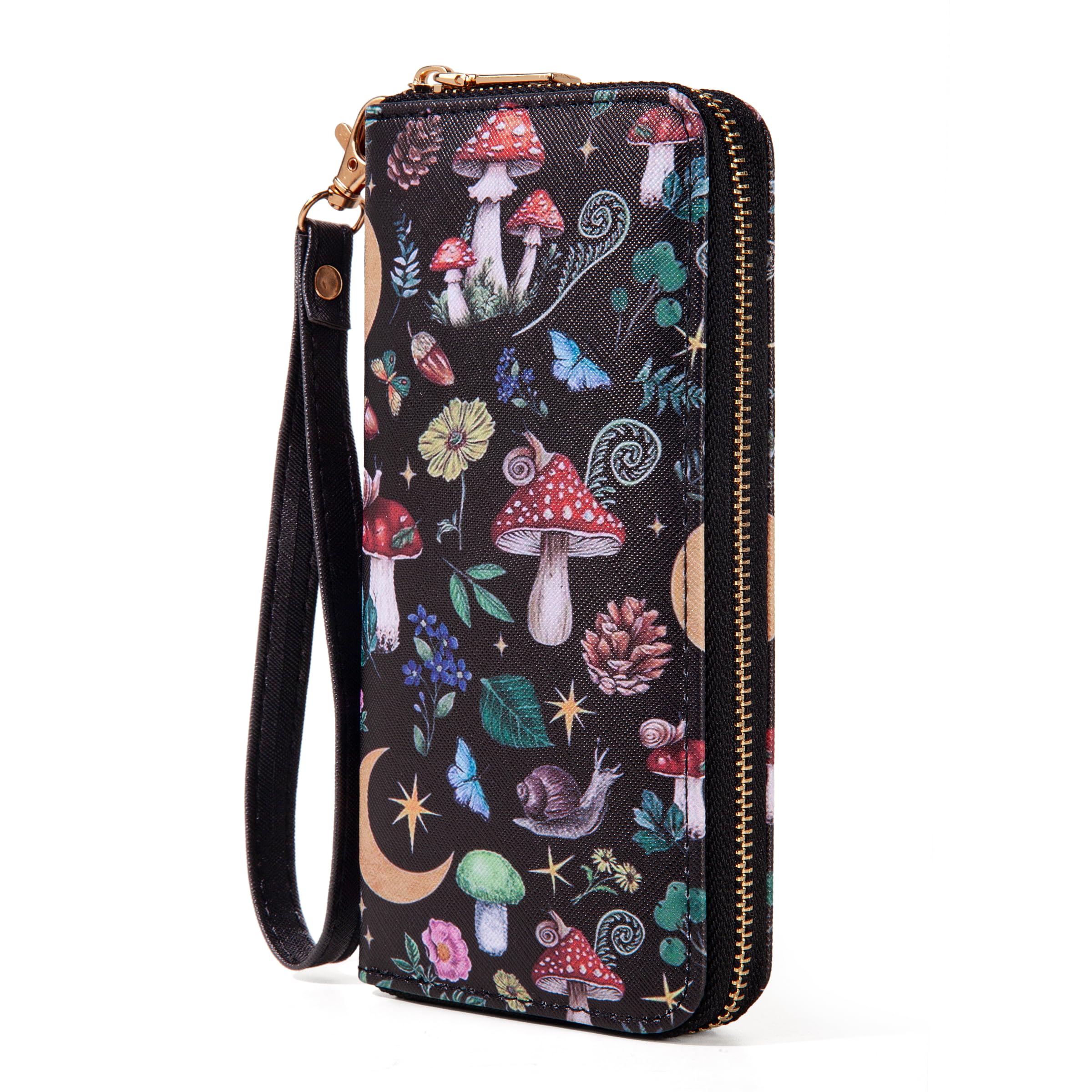 Checkered Highland Cow Print Book Wallet For Women Skull Goth Frog Butterfly Ladies Cluth Wristlet Wrist Strap Long Purse Zip Around Card Holder