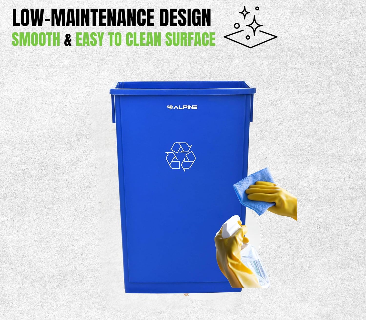 Alpine Commercial Slim Trash Can 23 Gallon - Set of 3 Tall Blue Recycle Bin – Space-Saving, Leakproof Plastic Waste Receptacles for Office, Janitorial & Public Use