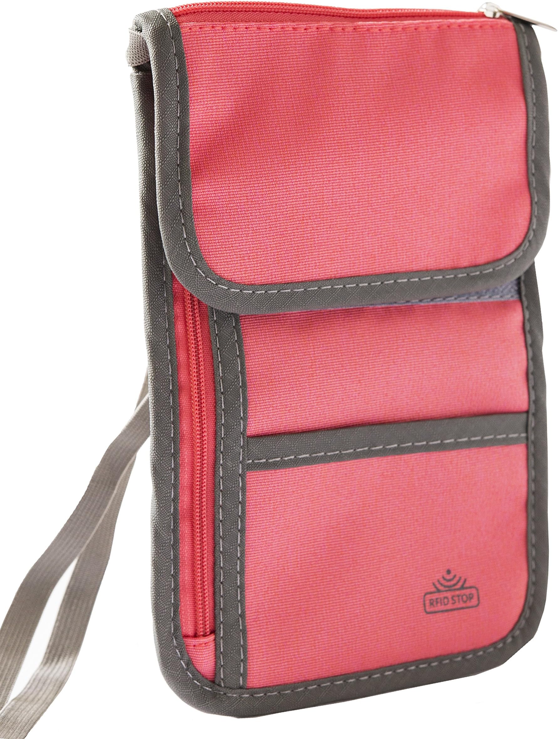 TravelGenixx Neck Wallet w/RFID Blocking - Hidden Travel Pouch & Passport Holder (Coral)