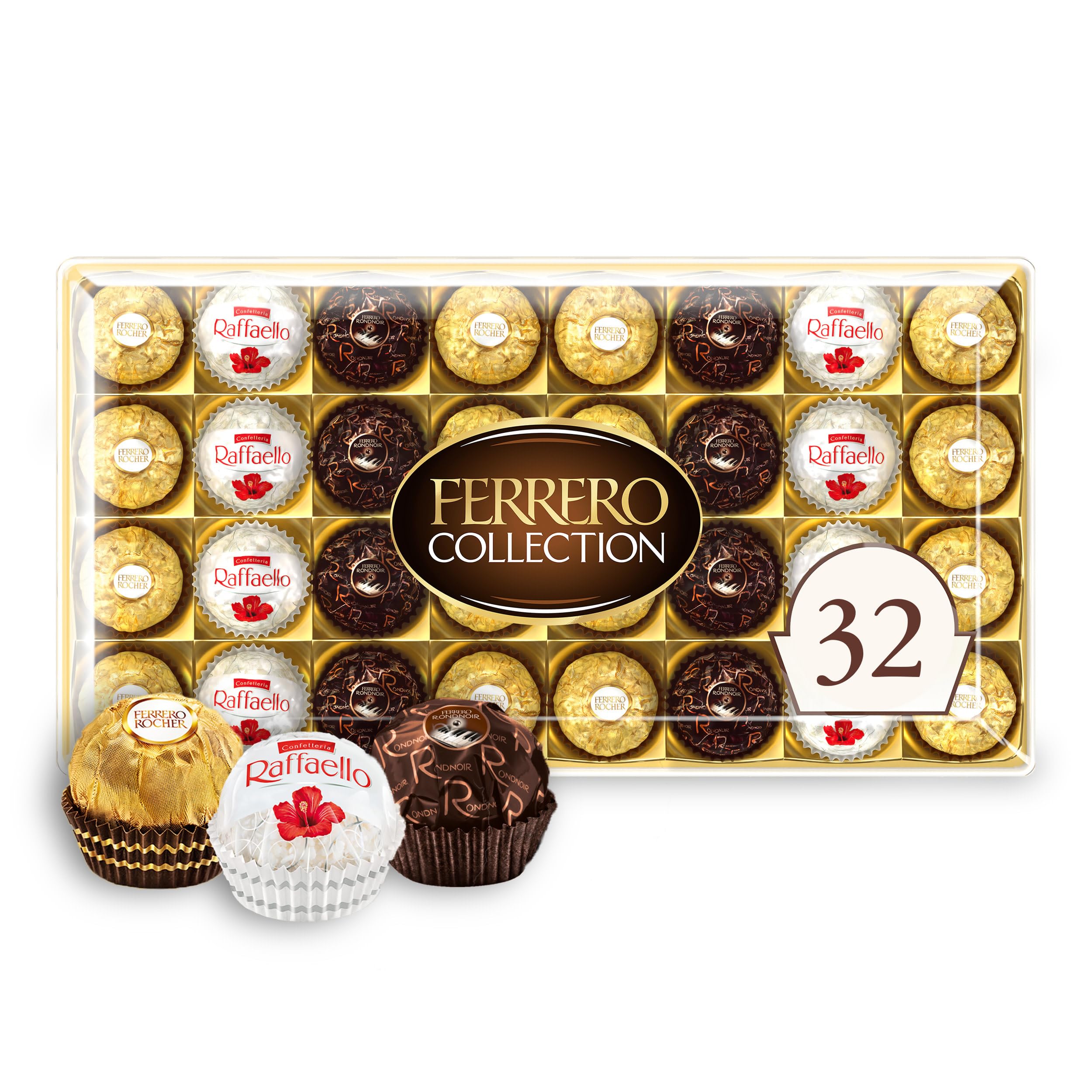 Ferrero Collection Premium Chocolate Candy Assortment of Hazelnut, Dark Chocolate and Coconut, 32 Count Holiday Gift Box, 12.7 oz